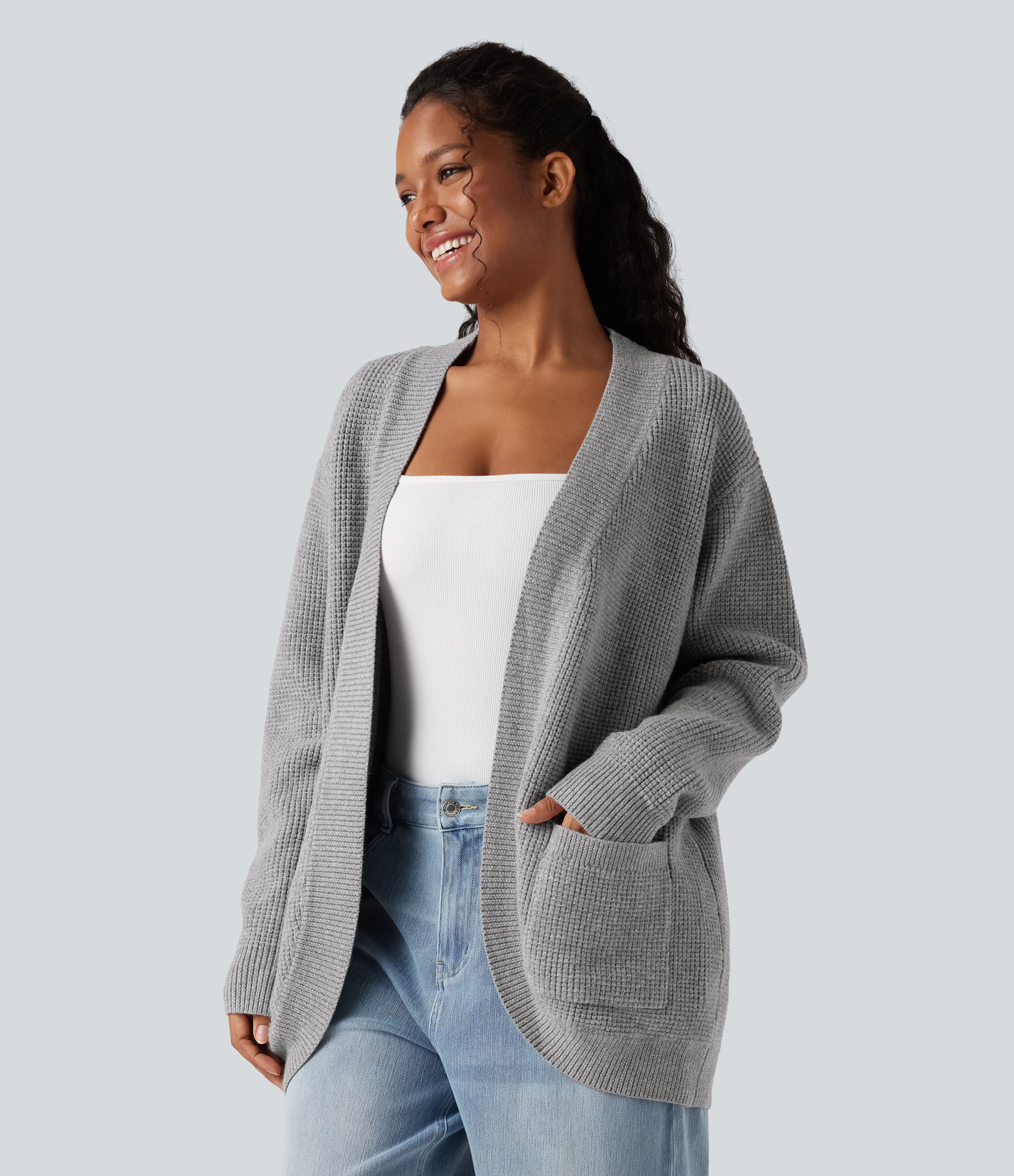 Offener, lässiger Cardigan mit langen Ärmeln und Taschen
