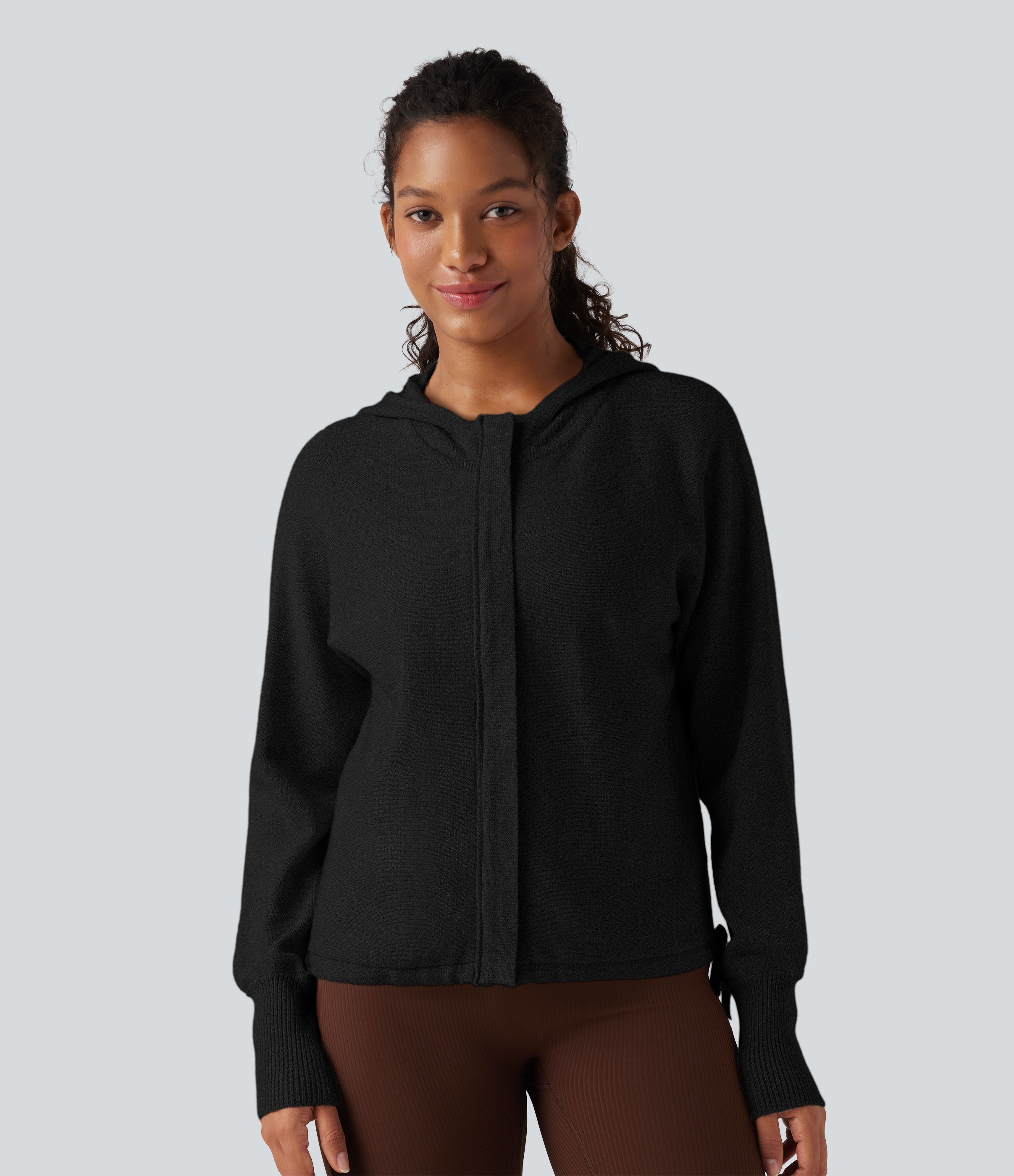 Lässiger Cardigan mit Kapuze, langen Ärmeln und Kordelzug