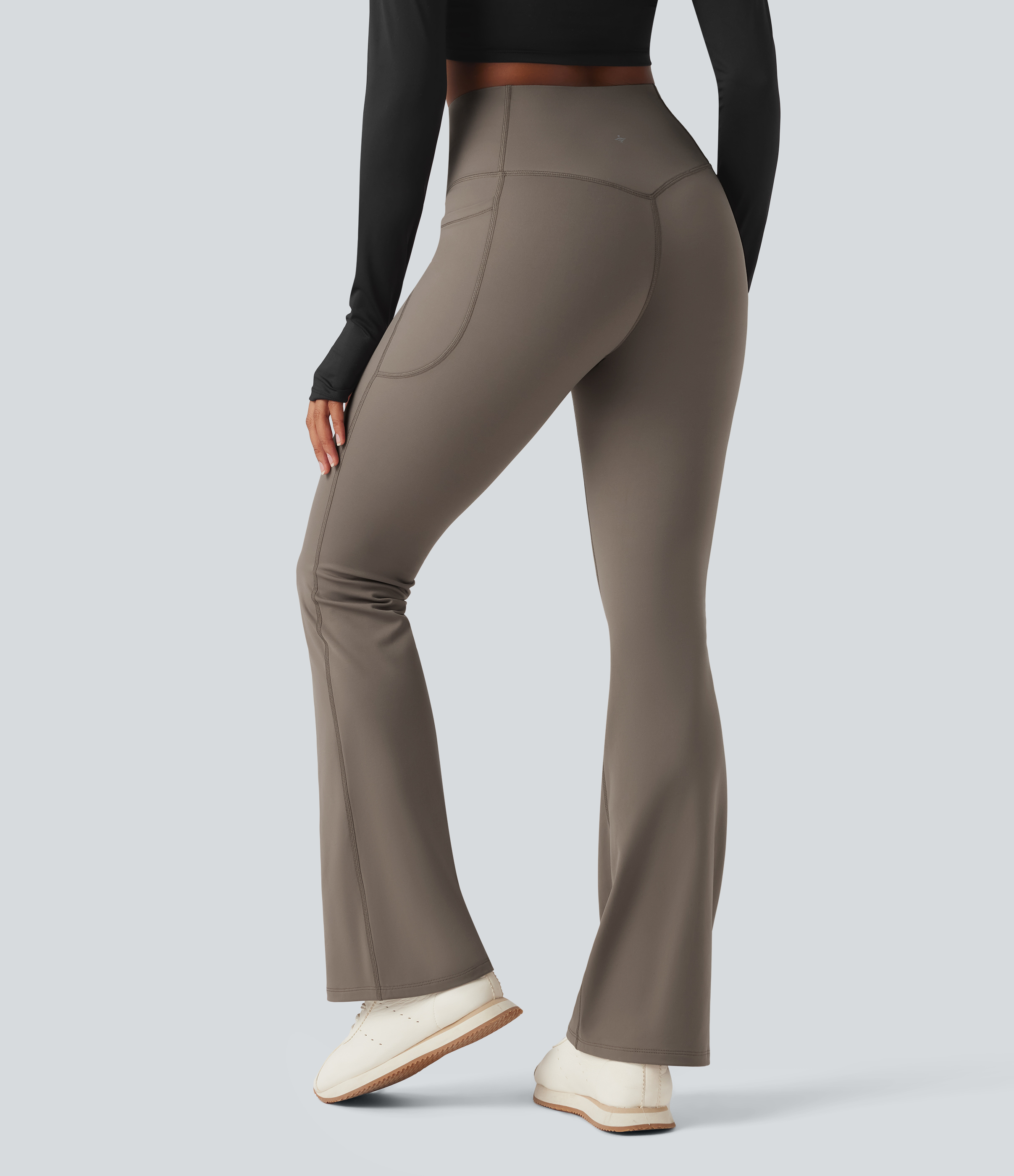 Walnut Halara Ultrasculpt™ Heat High Waisted Tummy Control Fleece Shaping Yoga Bootcut Leggings with Pockets / 2