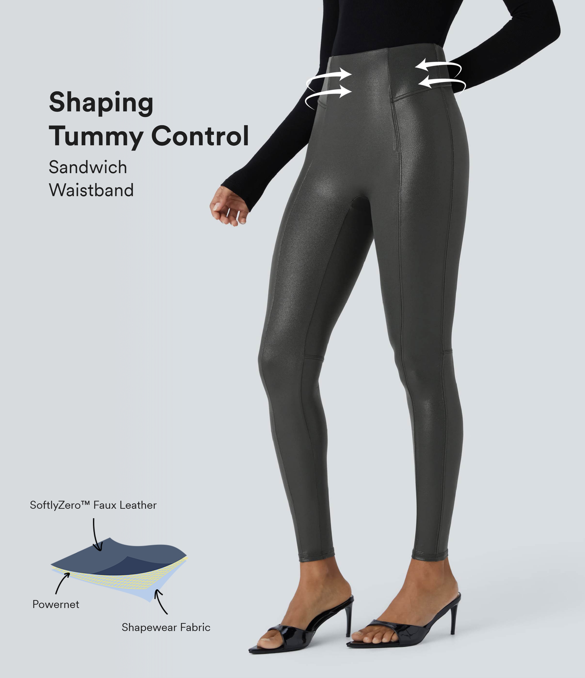 High Waisted Tummy Control Faux Leather Foil Print Stretchy Leggings