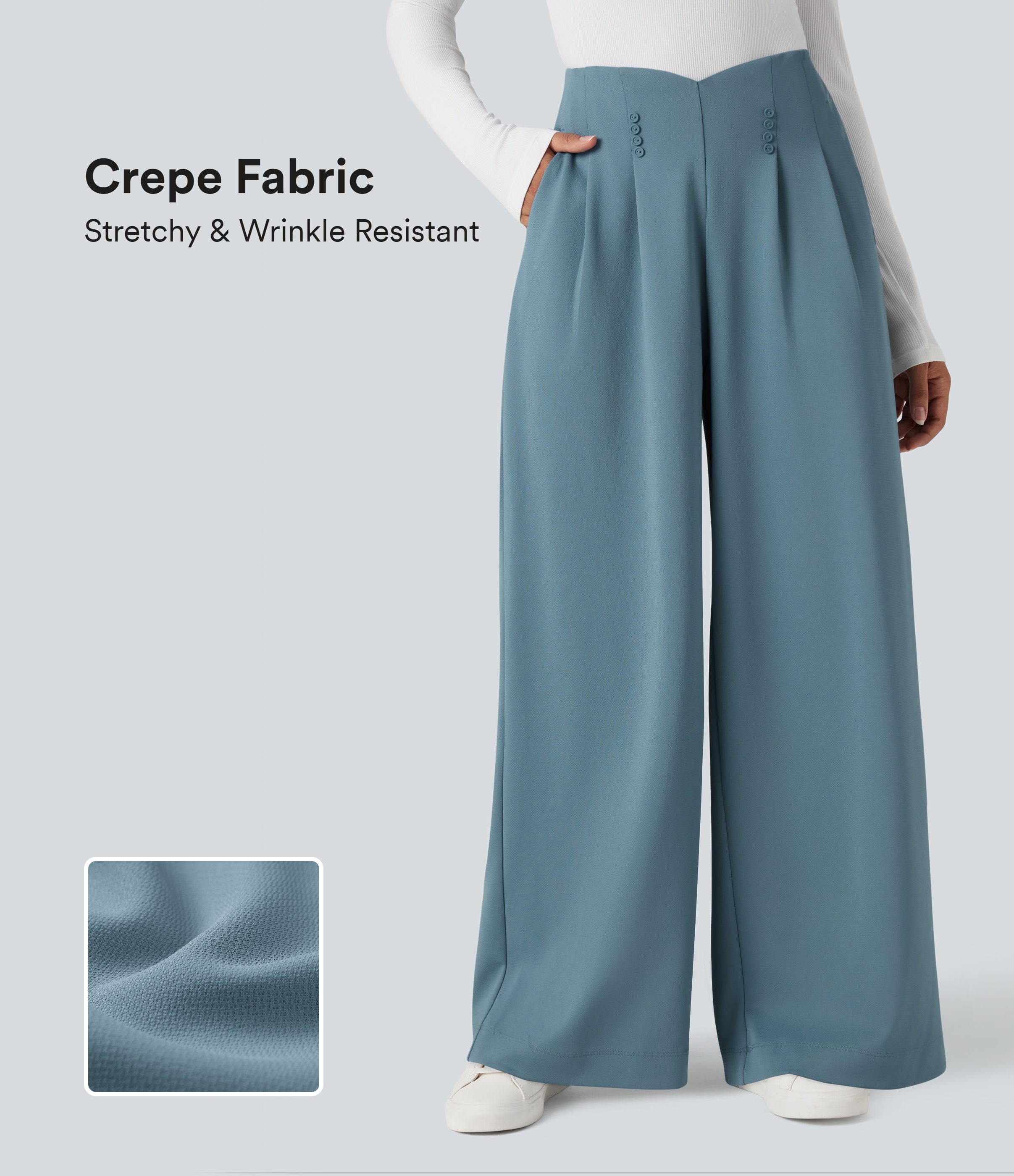 Halara Flex™ High Waisted Wide Leg Crepe Work Trousers with Pockets