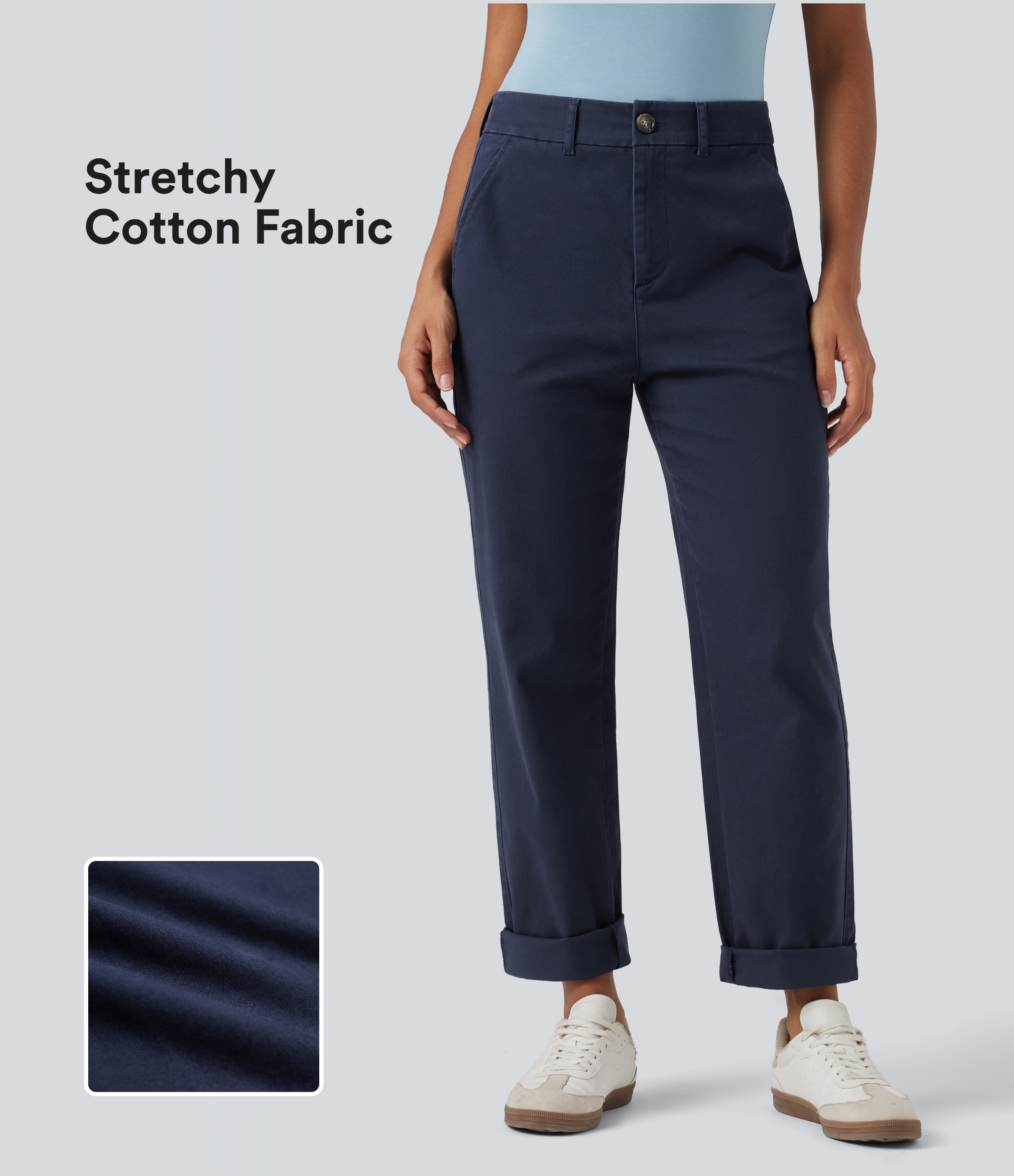 Navy Blazer Lässige Chino-Hose aus Baumwolle mit mittelhohem Bund und Seitentaschen / 2