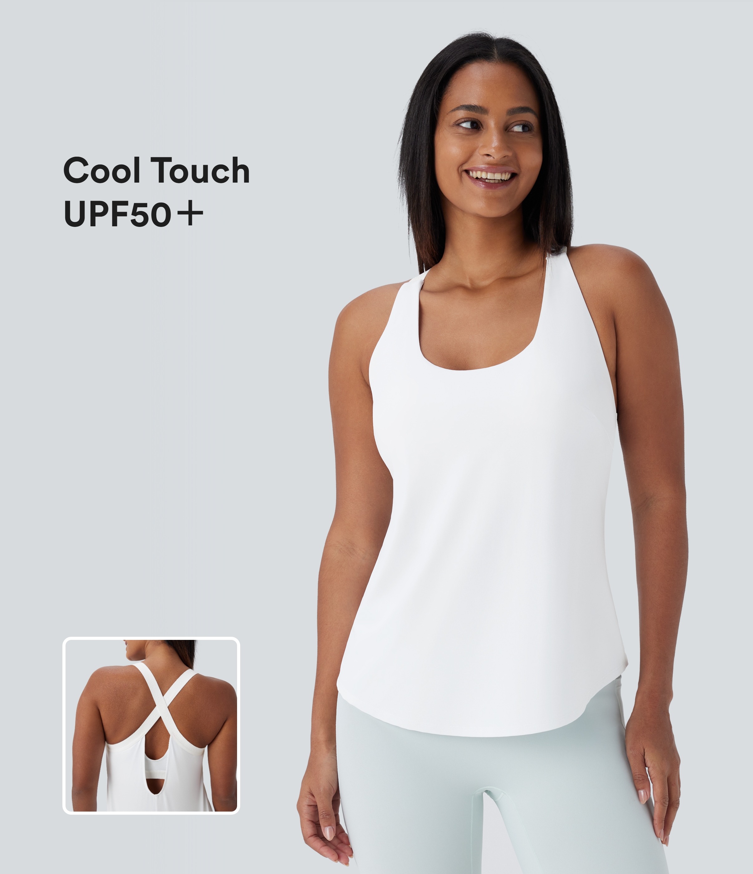U Neck Curved Hem Cool Touch Yoga Tank Top-UPF50+
