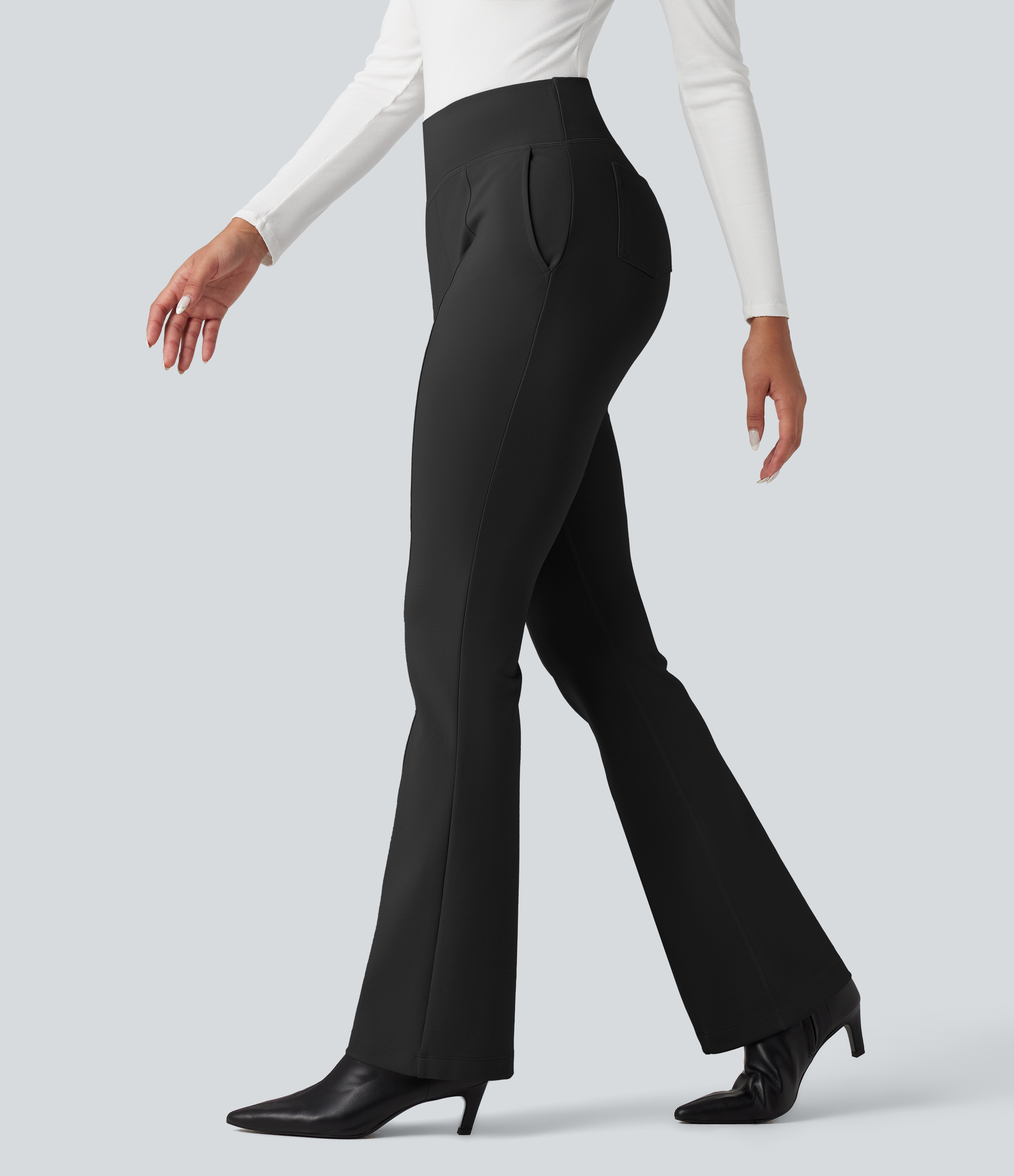 High Waisted Work Flare Pants with Pockets