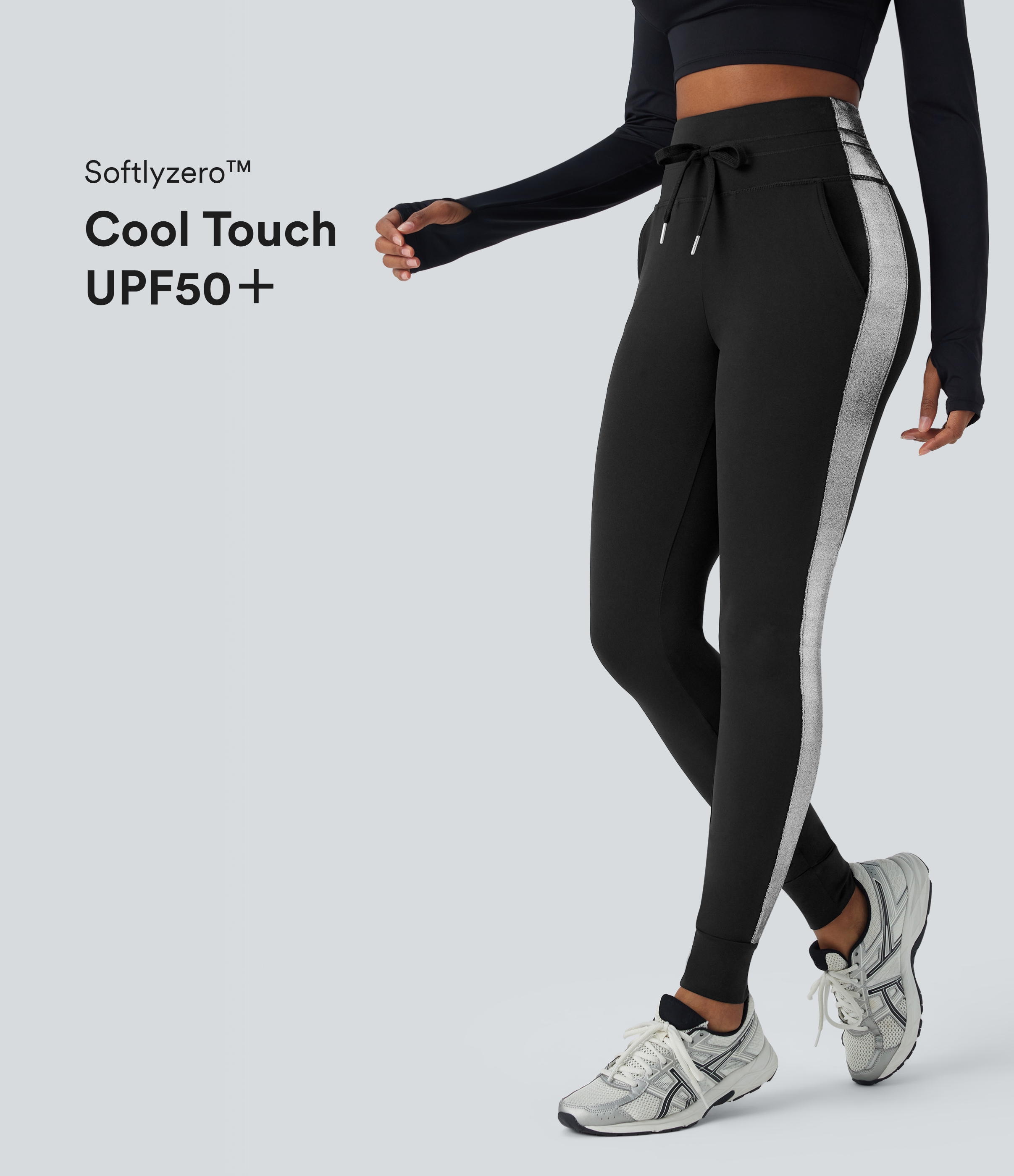 Black SoftlyZero™ Airy High Waisted Drawstring Pocket Color Block Full Length InstantCool Yoga Joggers / 1