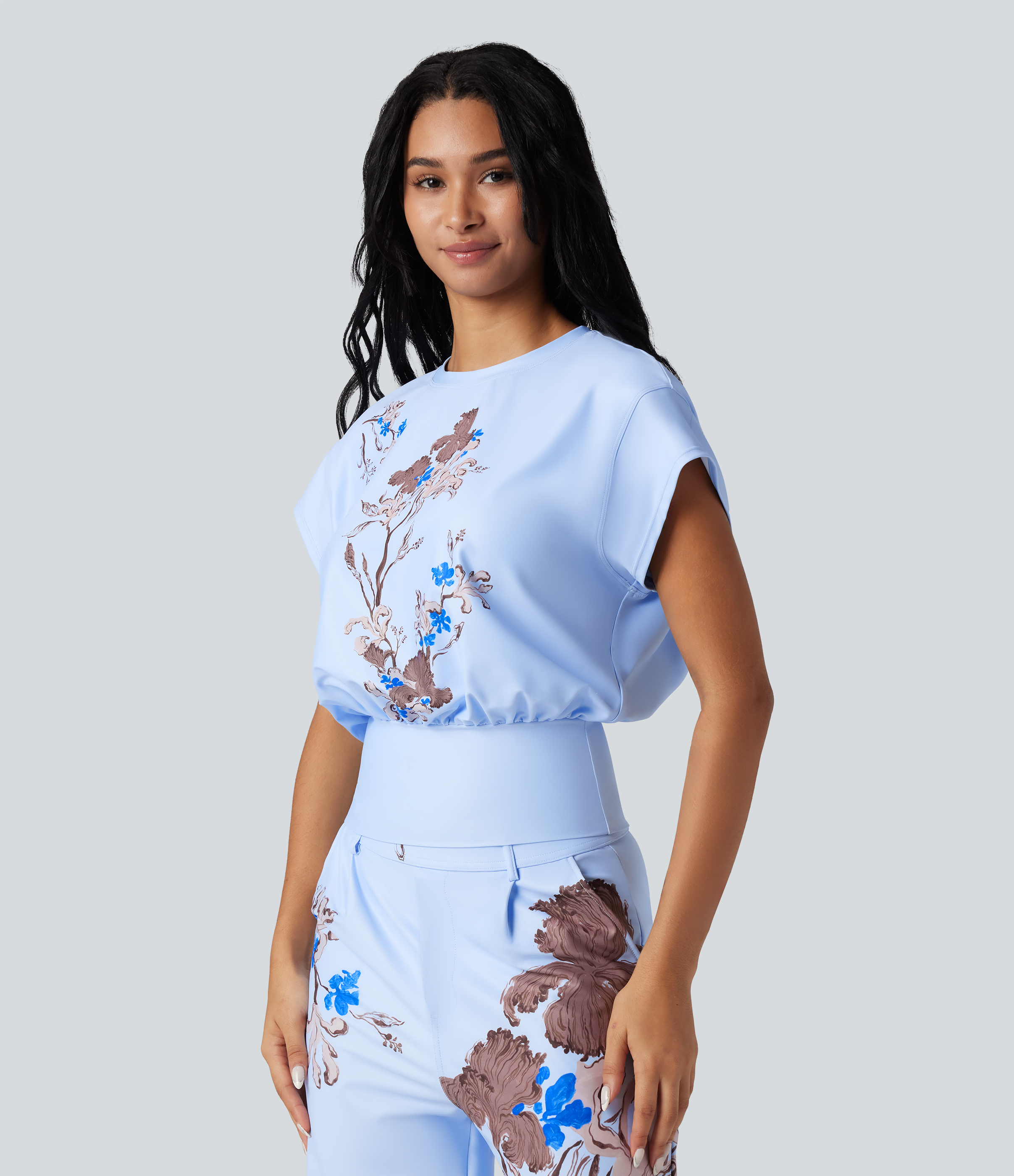 Women's Halara X Yukiko Round Neck Short Batwing Sleeve Casual Top
