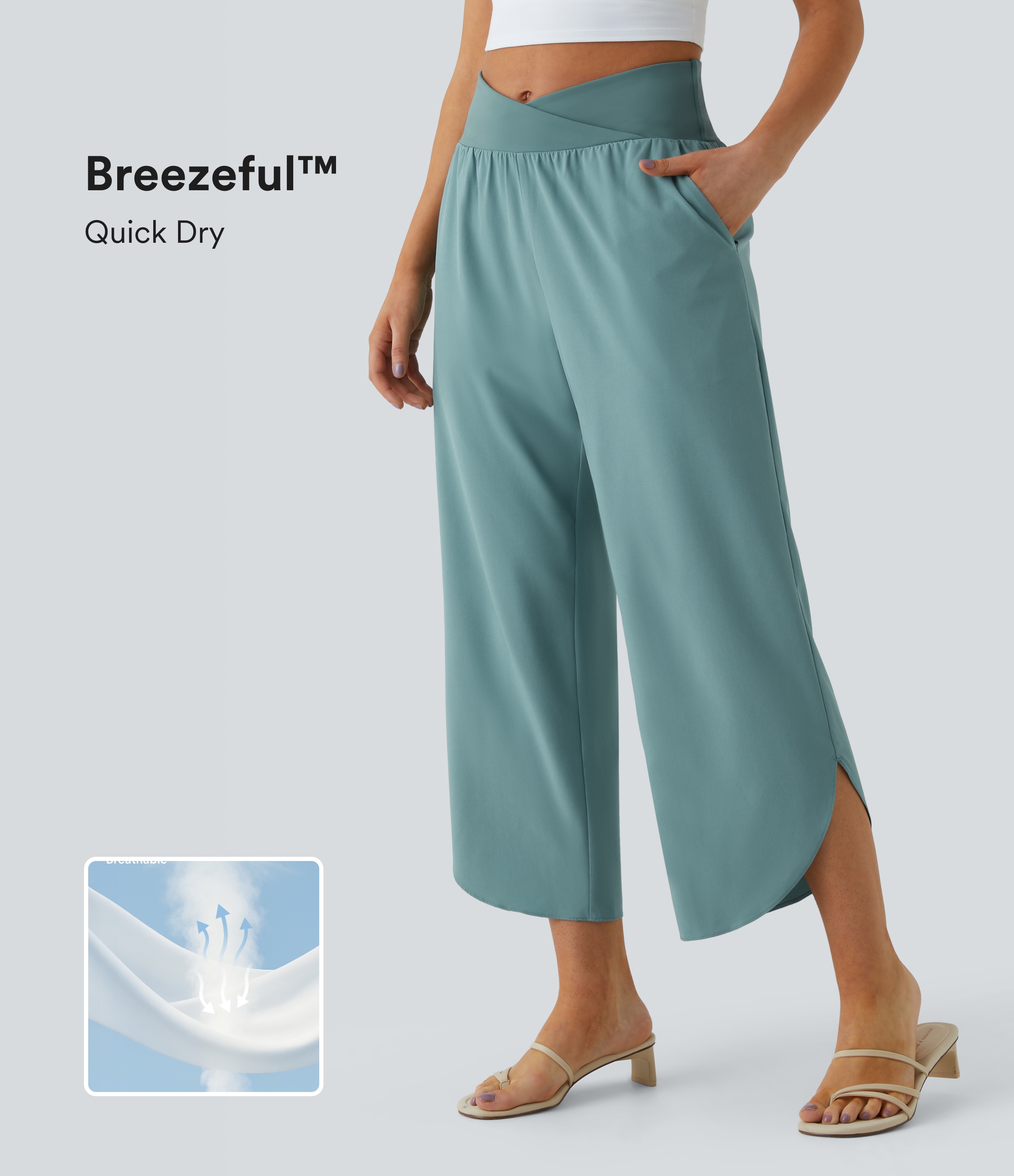 Breezeful™ High Waisted Crossover Quick Dry Resort Pants with Pockets