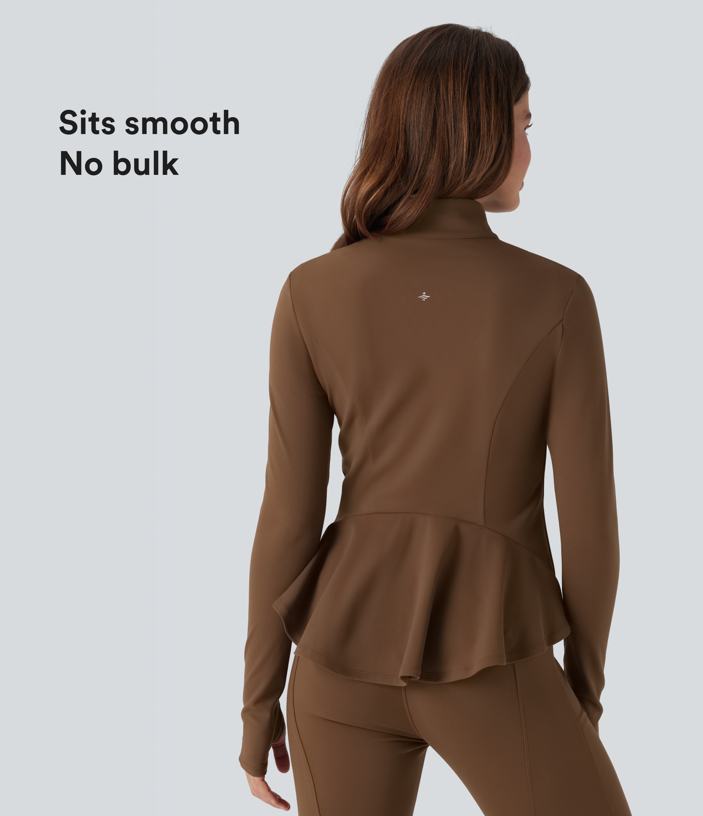 DayStretch Stand Collar Zipper Thumb Hole Ruffle Hem Slim Jacket with Pockets