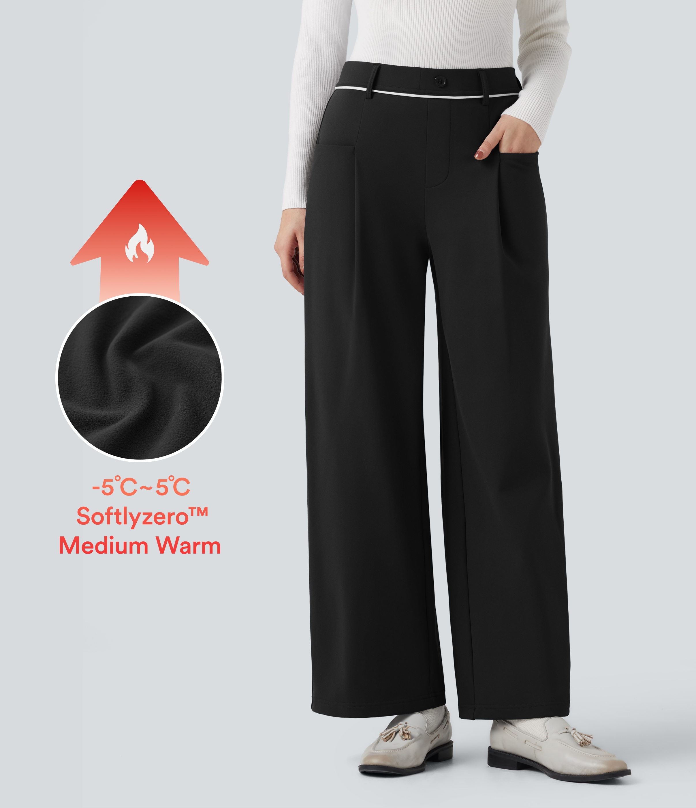 SoftlyZero™ Plush Thermal Mid Rise Straight Leg Suit Work Pants with Pockets