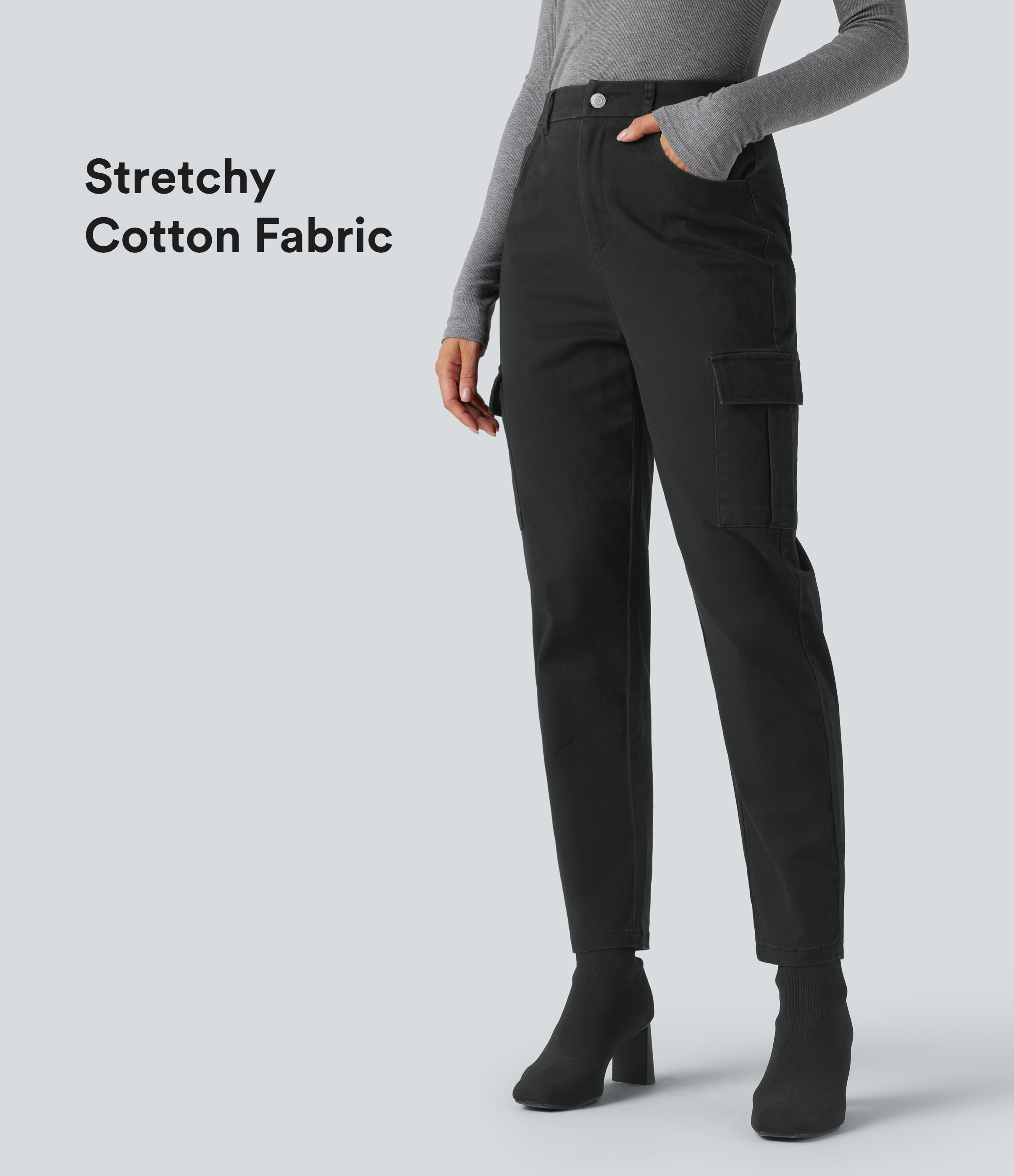 Lässige, konisch zulaufende 7/8-Hose aus Chino-Baumwolle mit hohem Bund und Seitentaschen