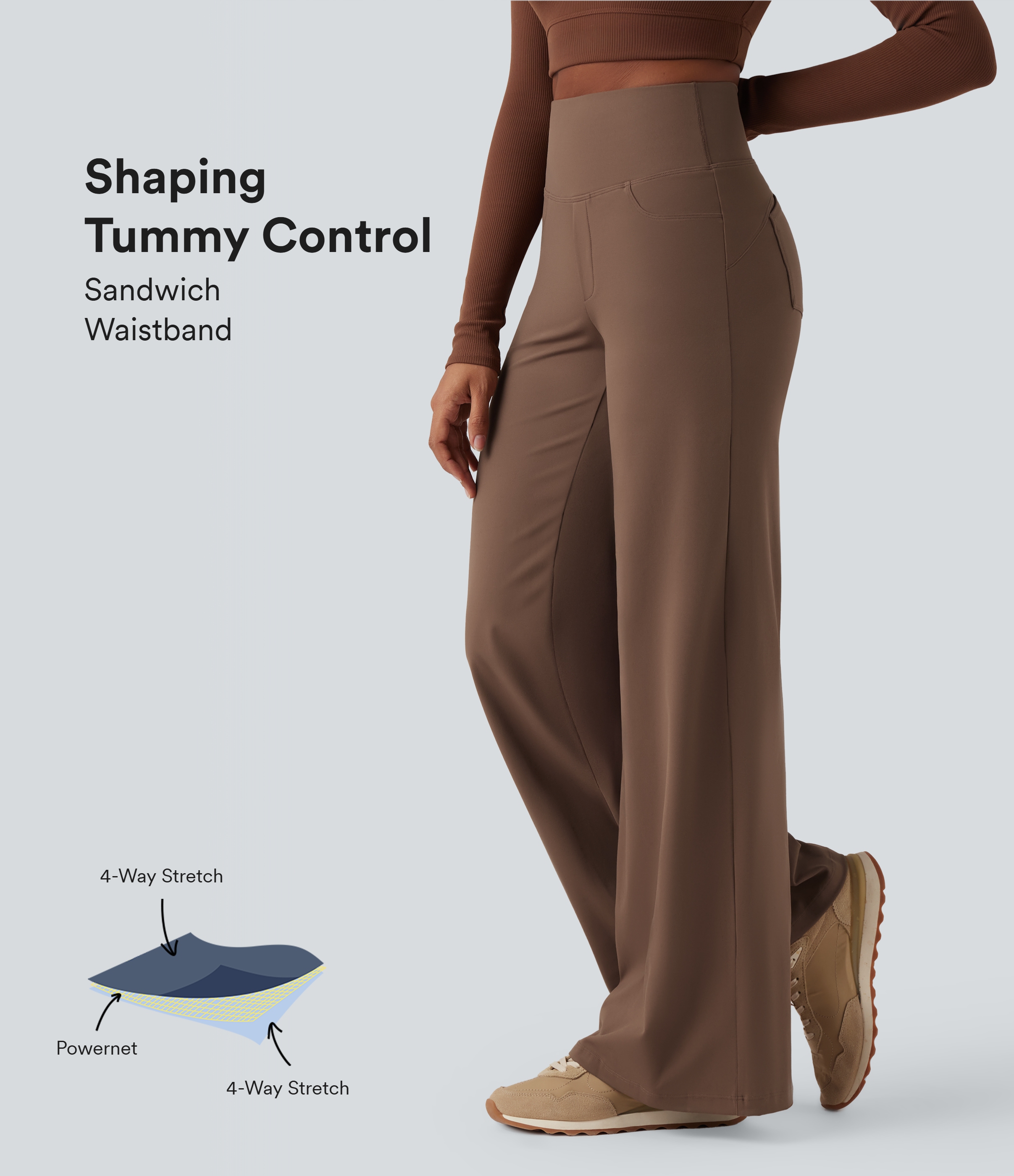 DayStretch High Waisted Tummy Control Wide Leg Yoga Trousers with Pockets