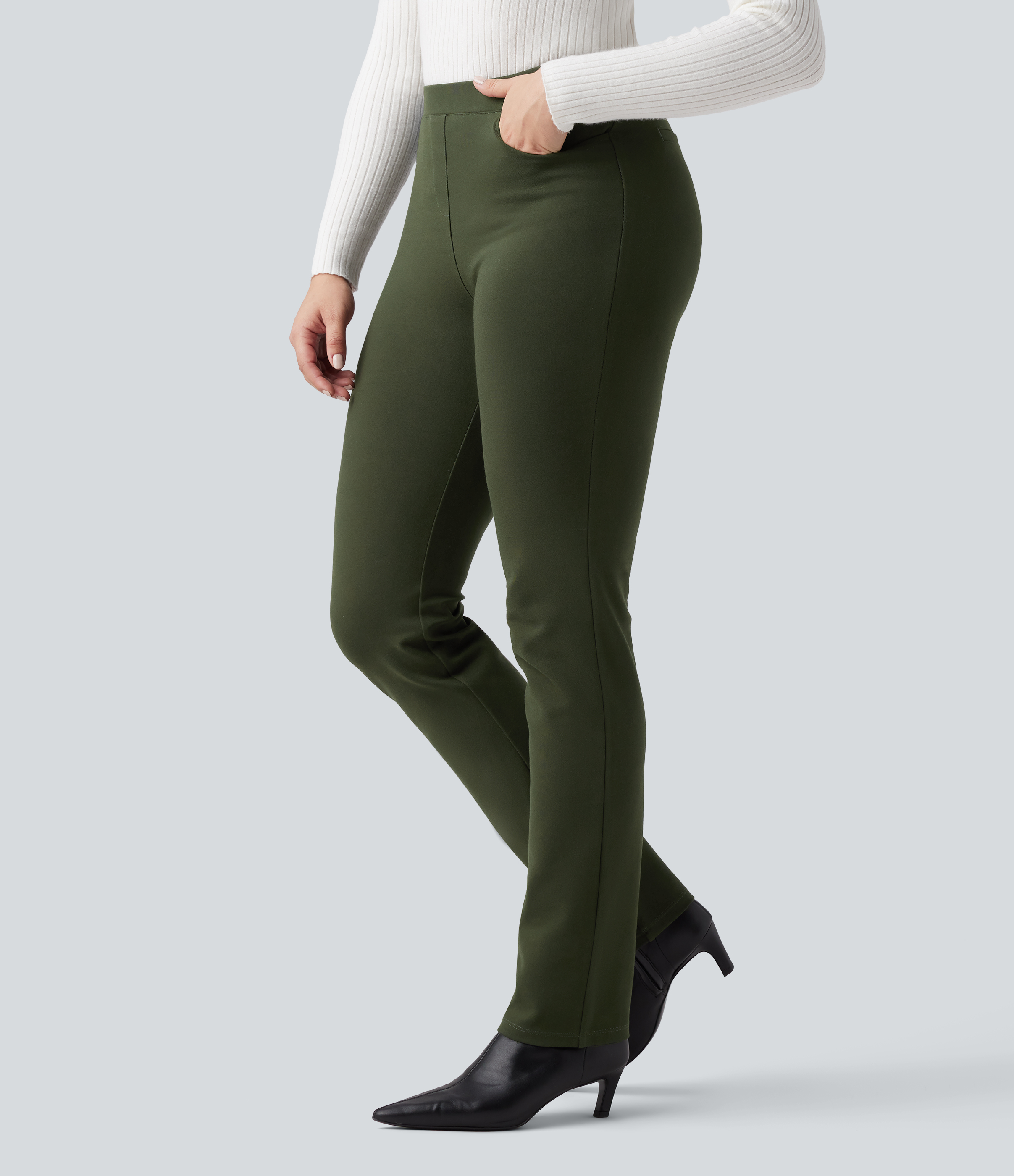 Halara Flex™ Wear-Resistant Mid Rise Ponte Roma Slim Work Pants with Pockets
