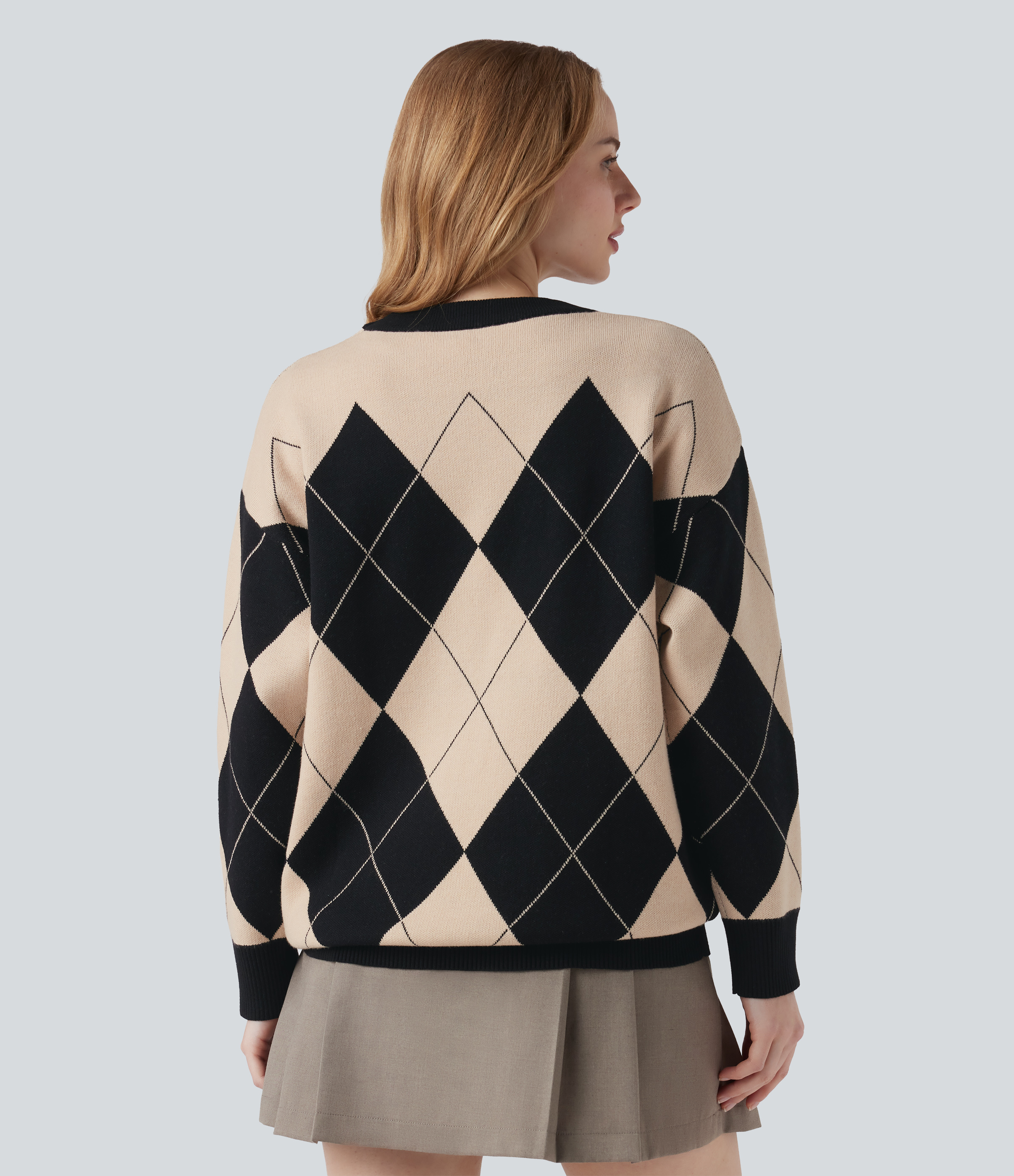 Moonlight Diamond Crew Neck Long Sleeve Diamond Check Work Sweater / 2