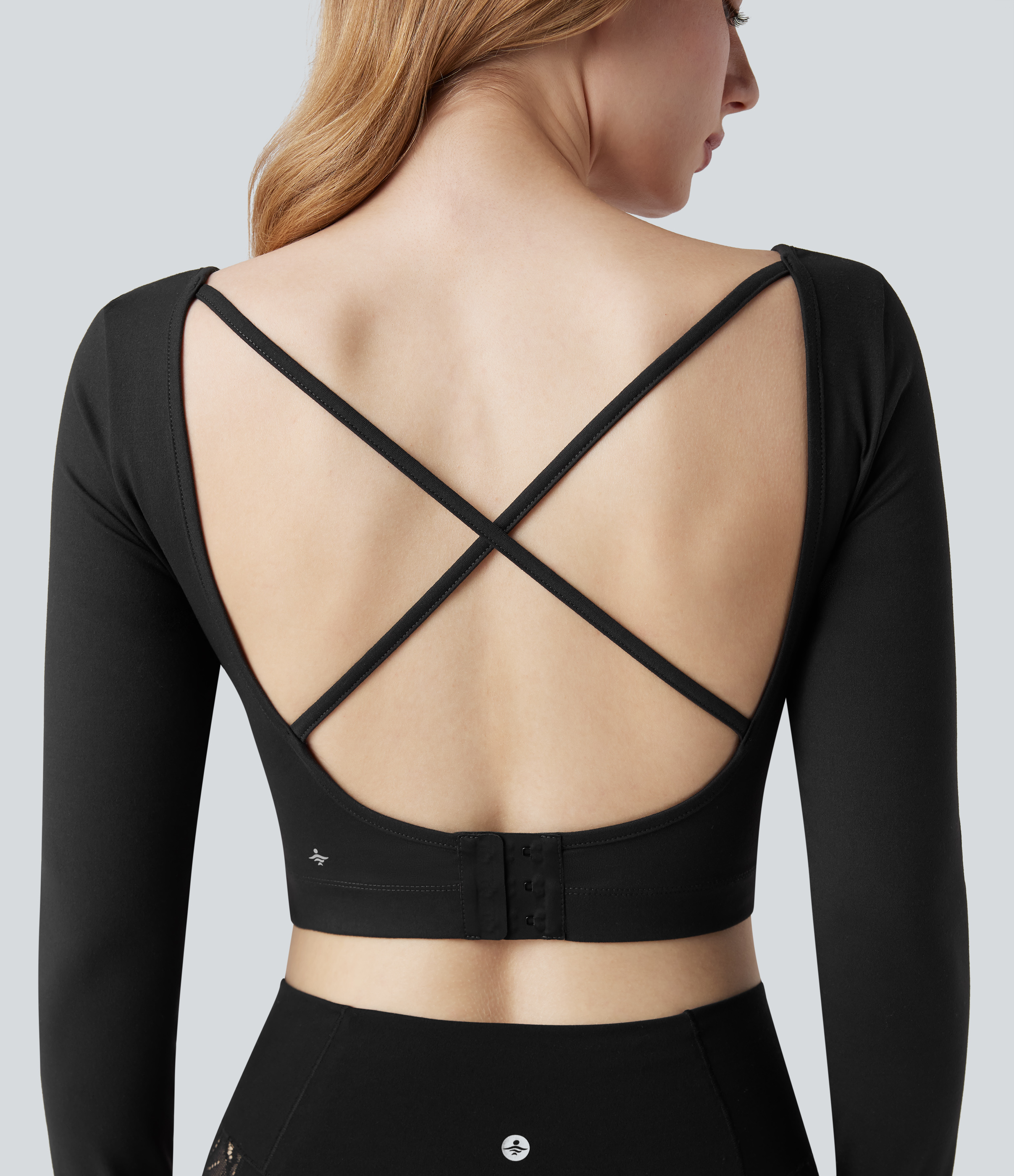 Women's Square Neck Long Sleeve Thumb Hole Cropped Yoga Sports Top