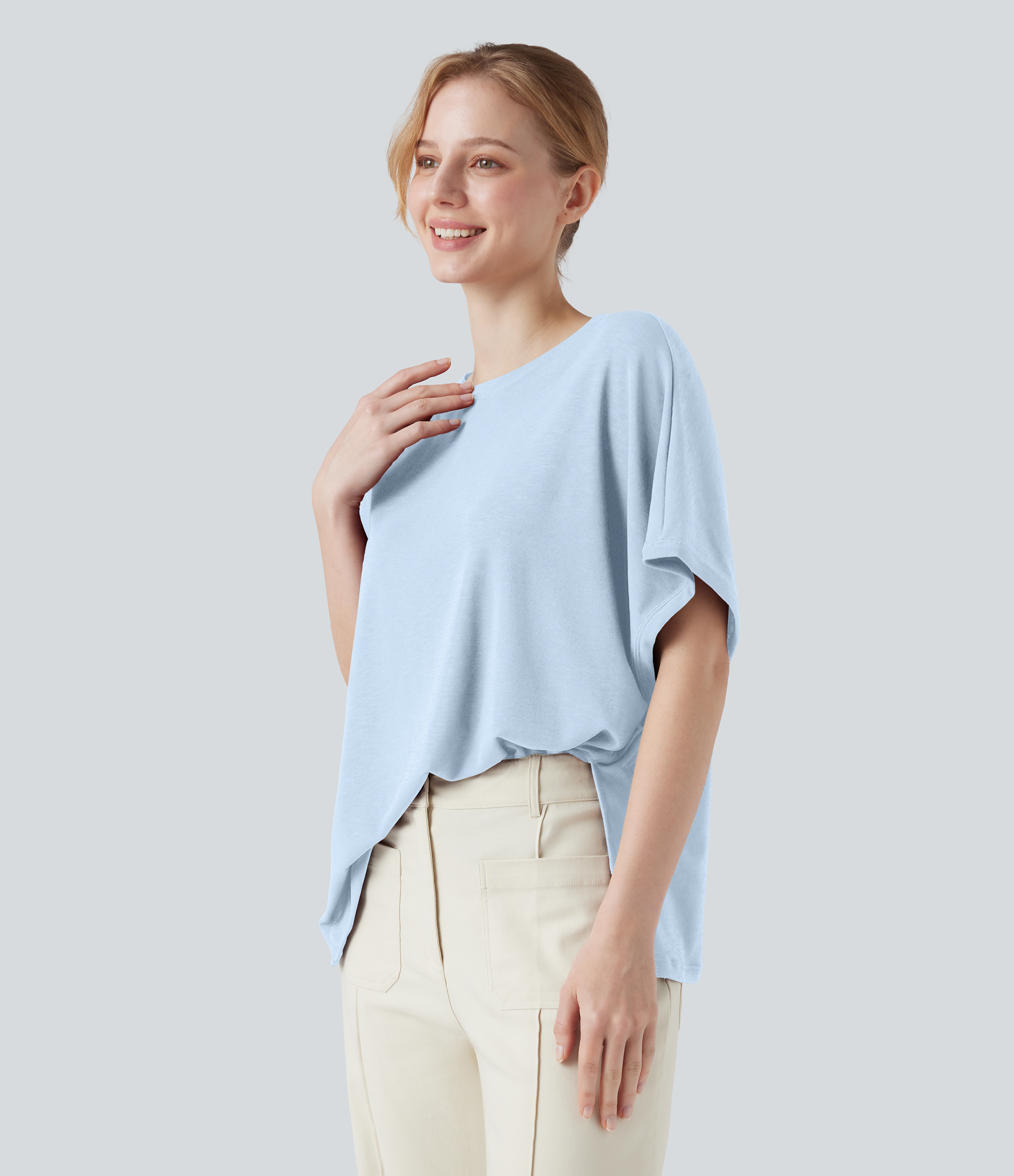 Lässiges T-Shirt mit Rundhalsausschnitt und Fledermausärmeln