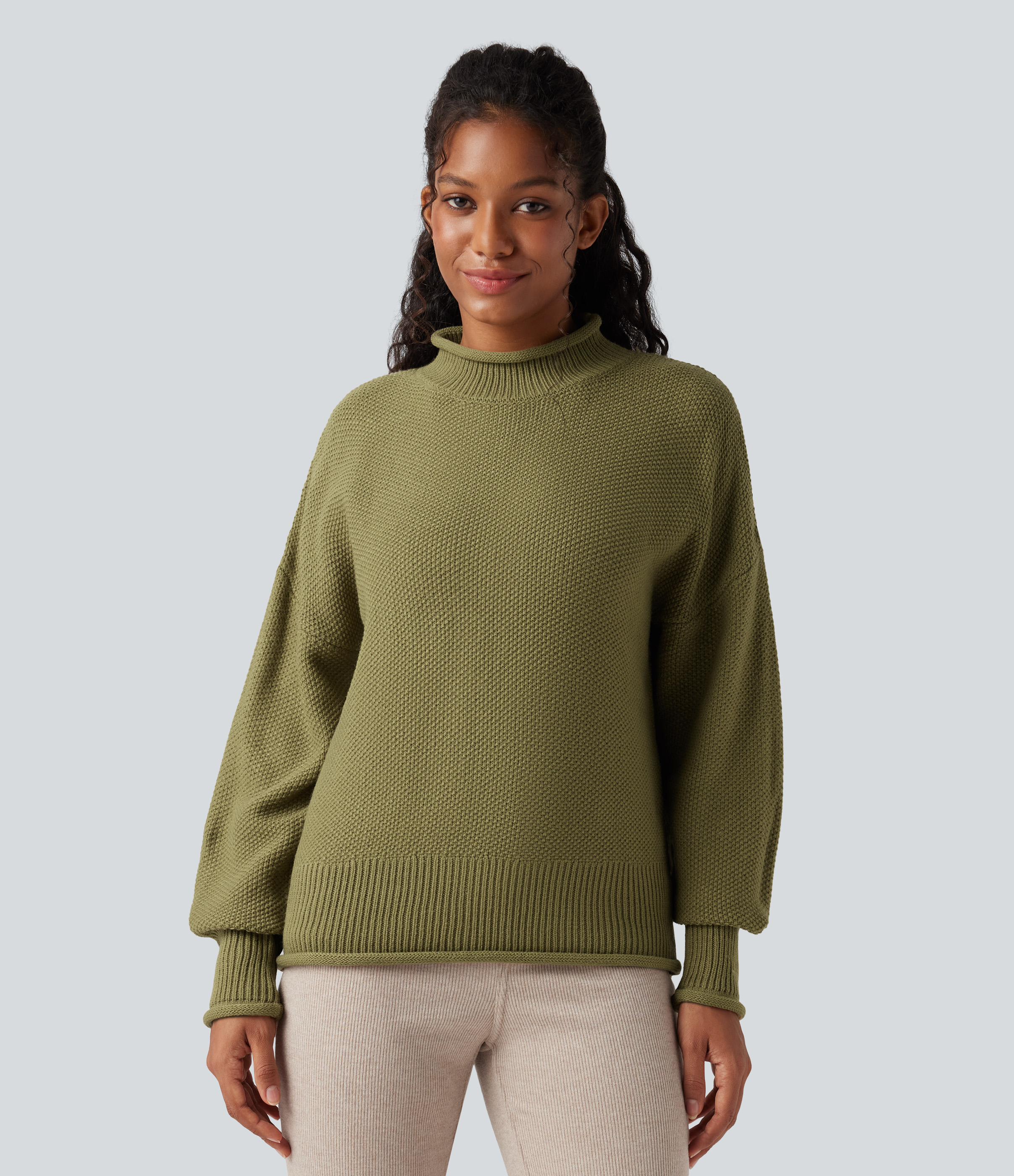 Mock-neck Long Sleeve Casual Sweater