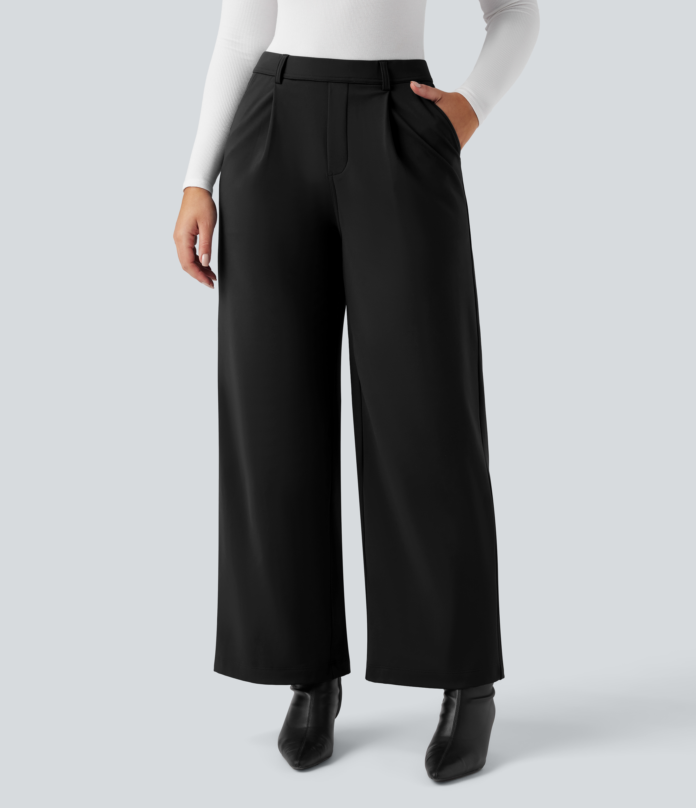 Black SoftlyZero™ Plush Thermal High Waisted Straight Leg Work Pants with Pockets / 2
