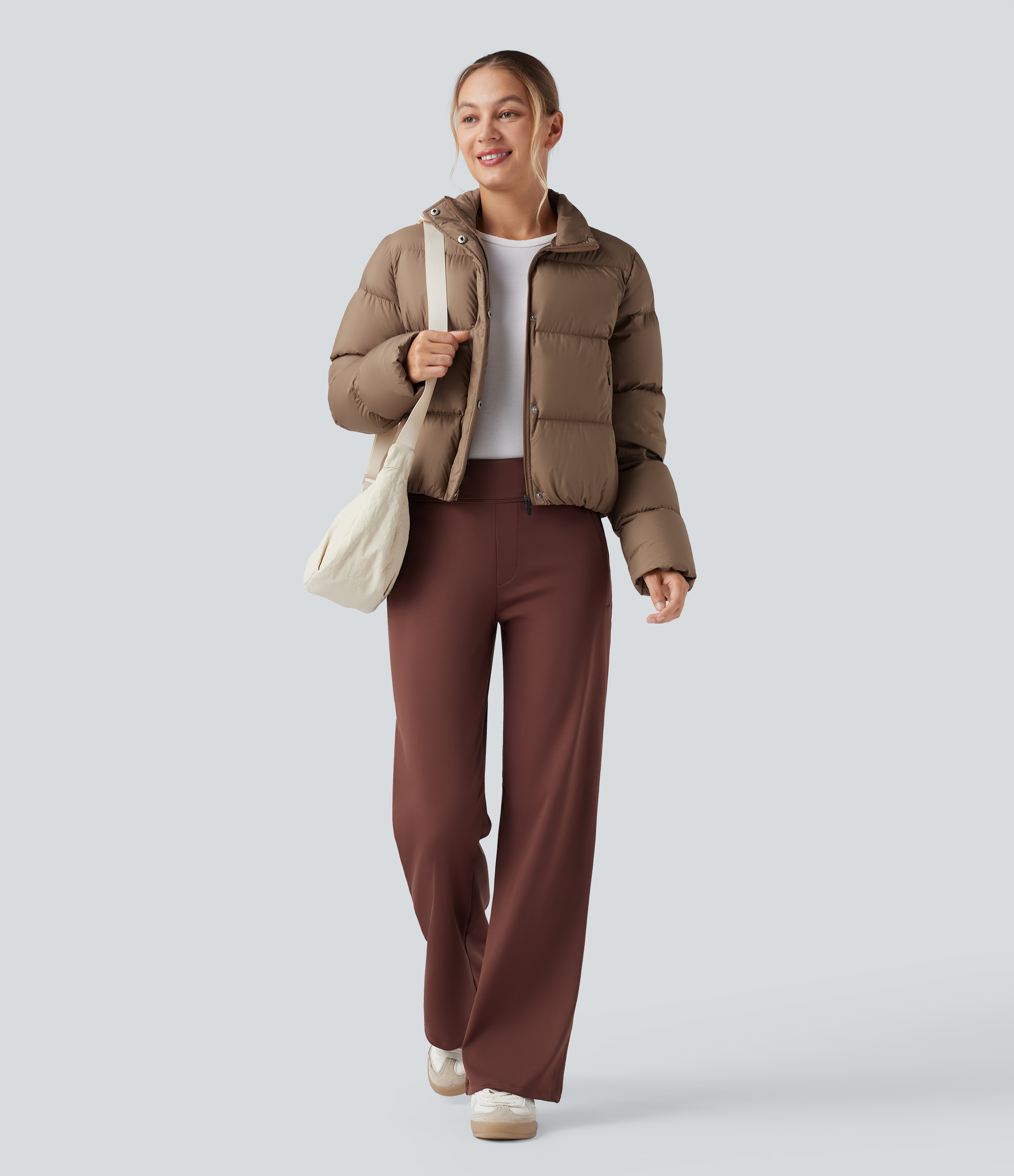 Doudoune casual déperlante en duvet à col montant et manches longues avec poches