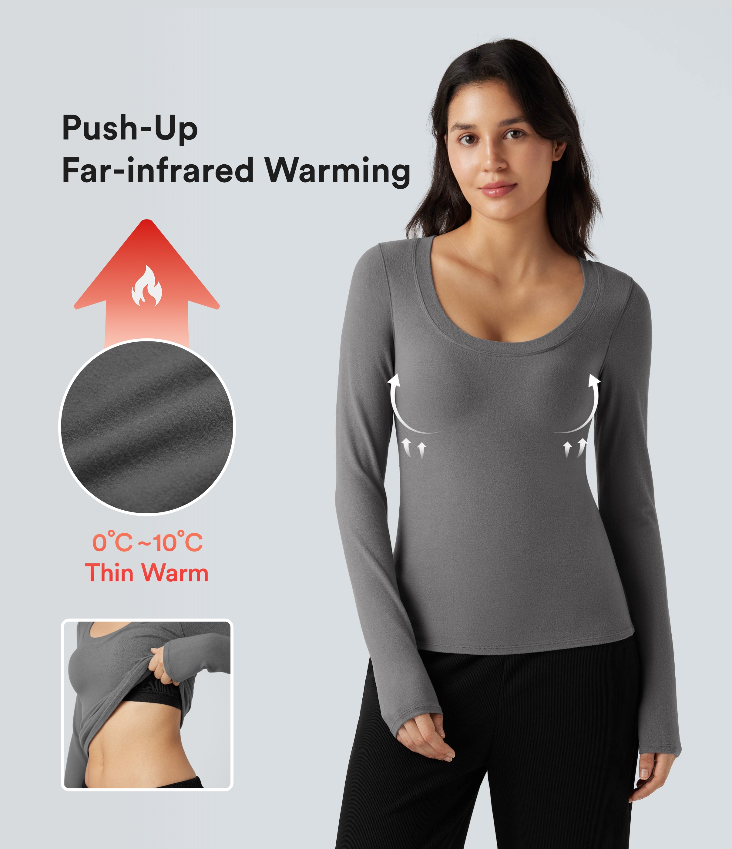 Top casual chaud push-up à col arrondi et manches longues - Bonnet A/B