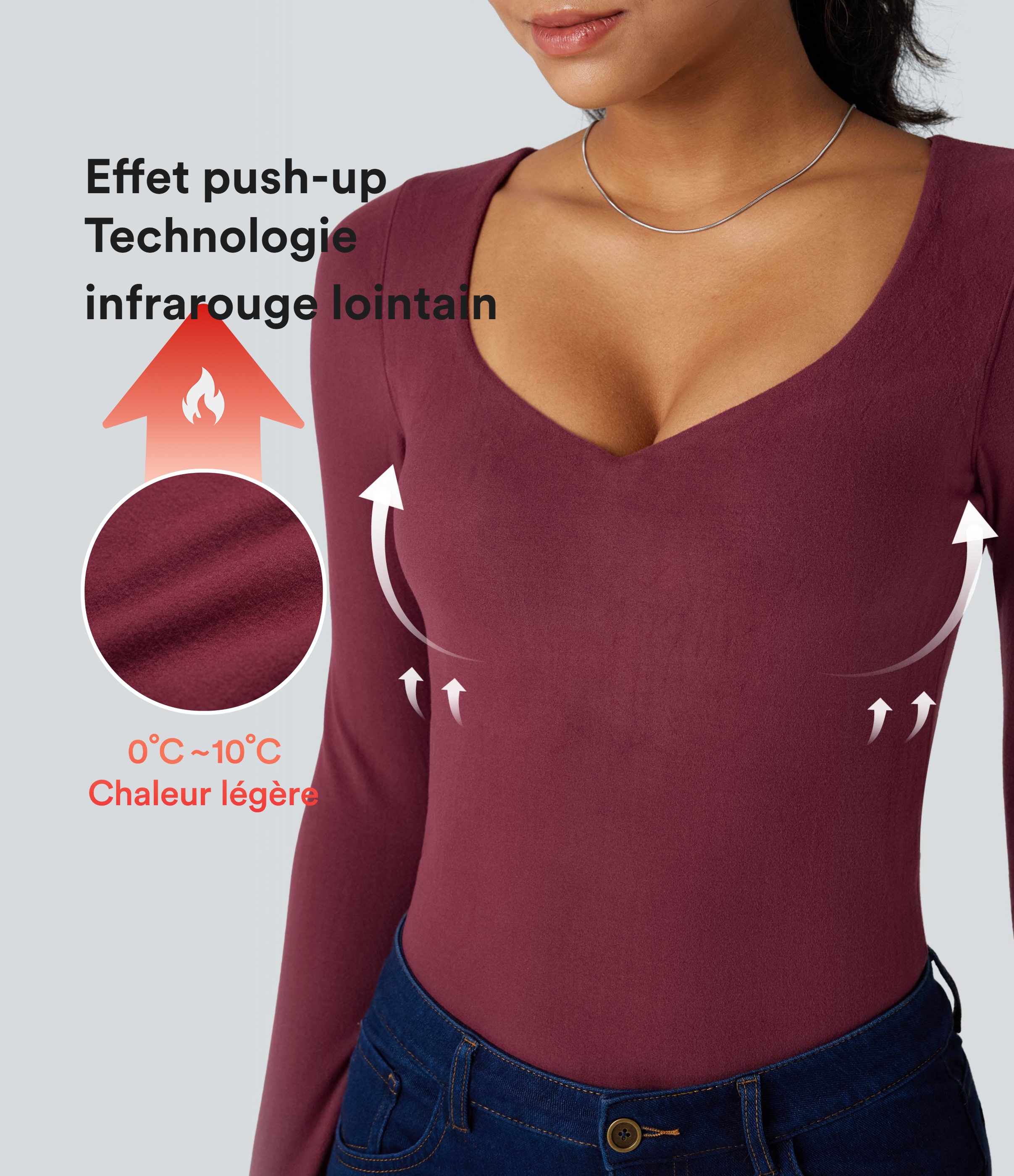 Top casual chaud push-up à manches longues - Bonnet A/B