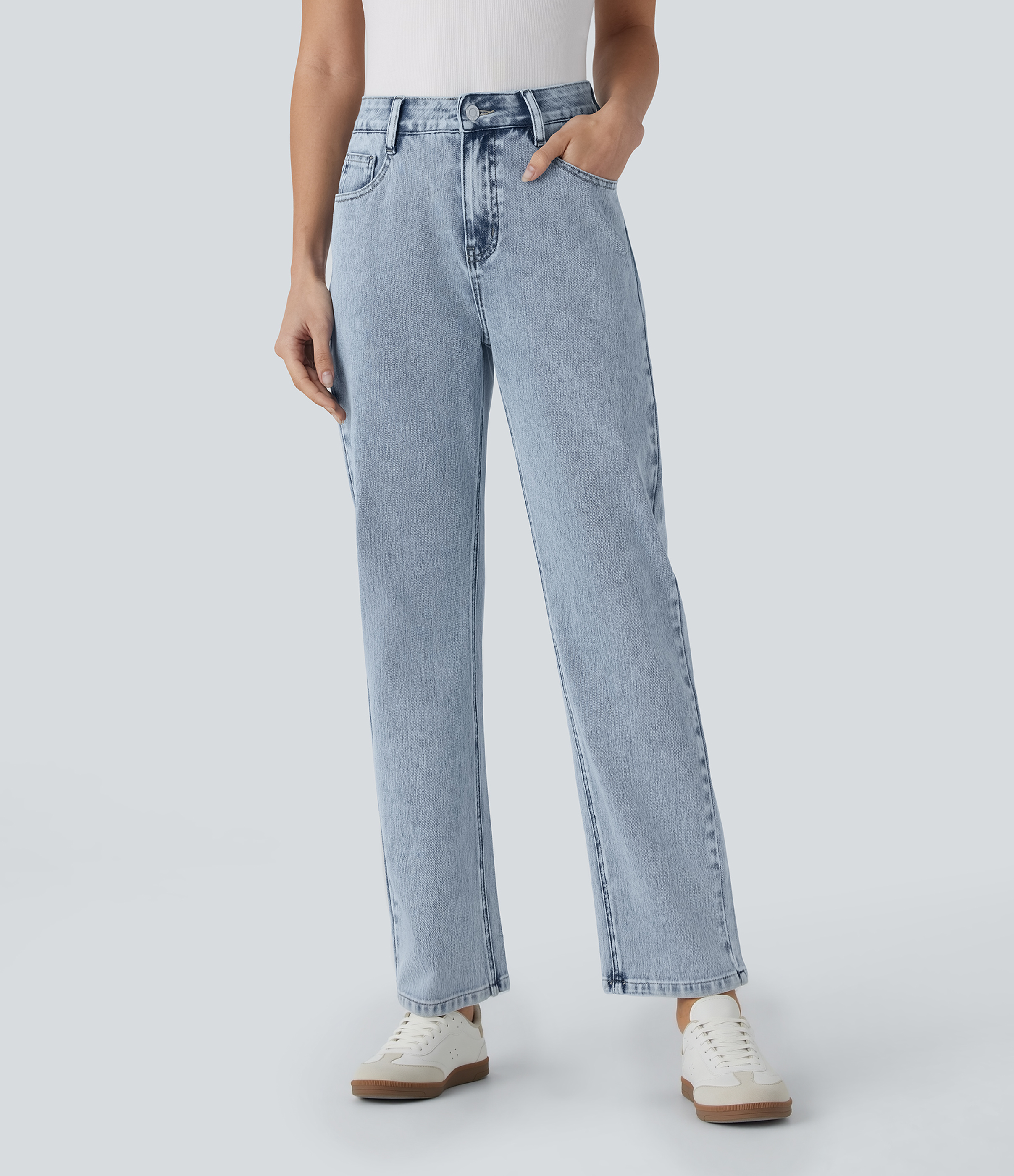 Halara Flex™ High Waisted Zipper Pockets Straight Leg Casual Jeans