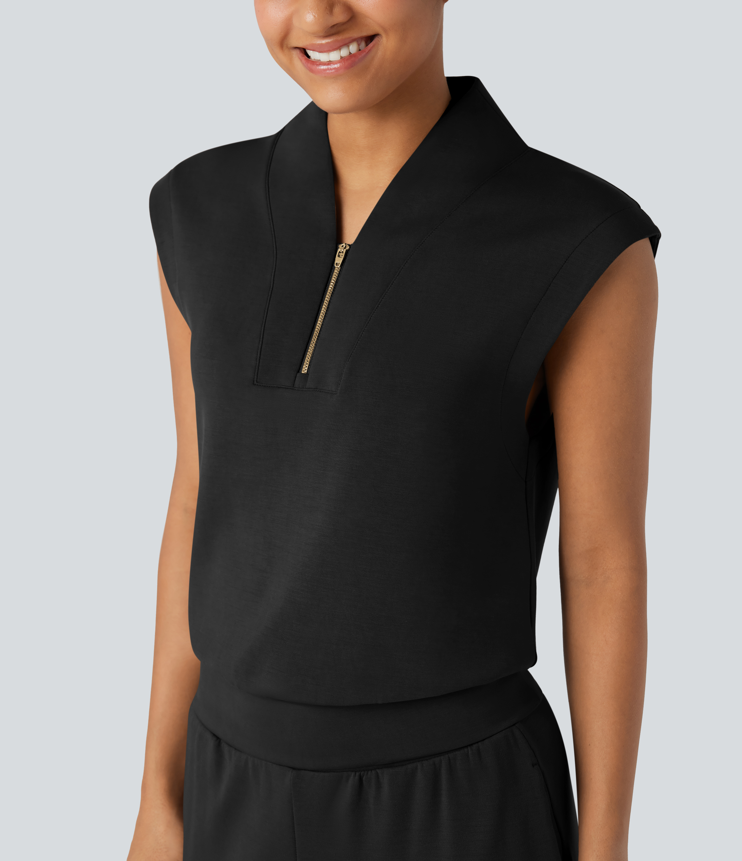 Haut sport SpacerTek™ sans manches, col montant et demi-fermeture éclair