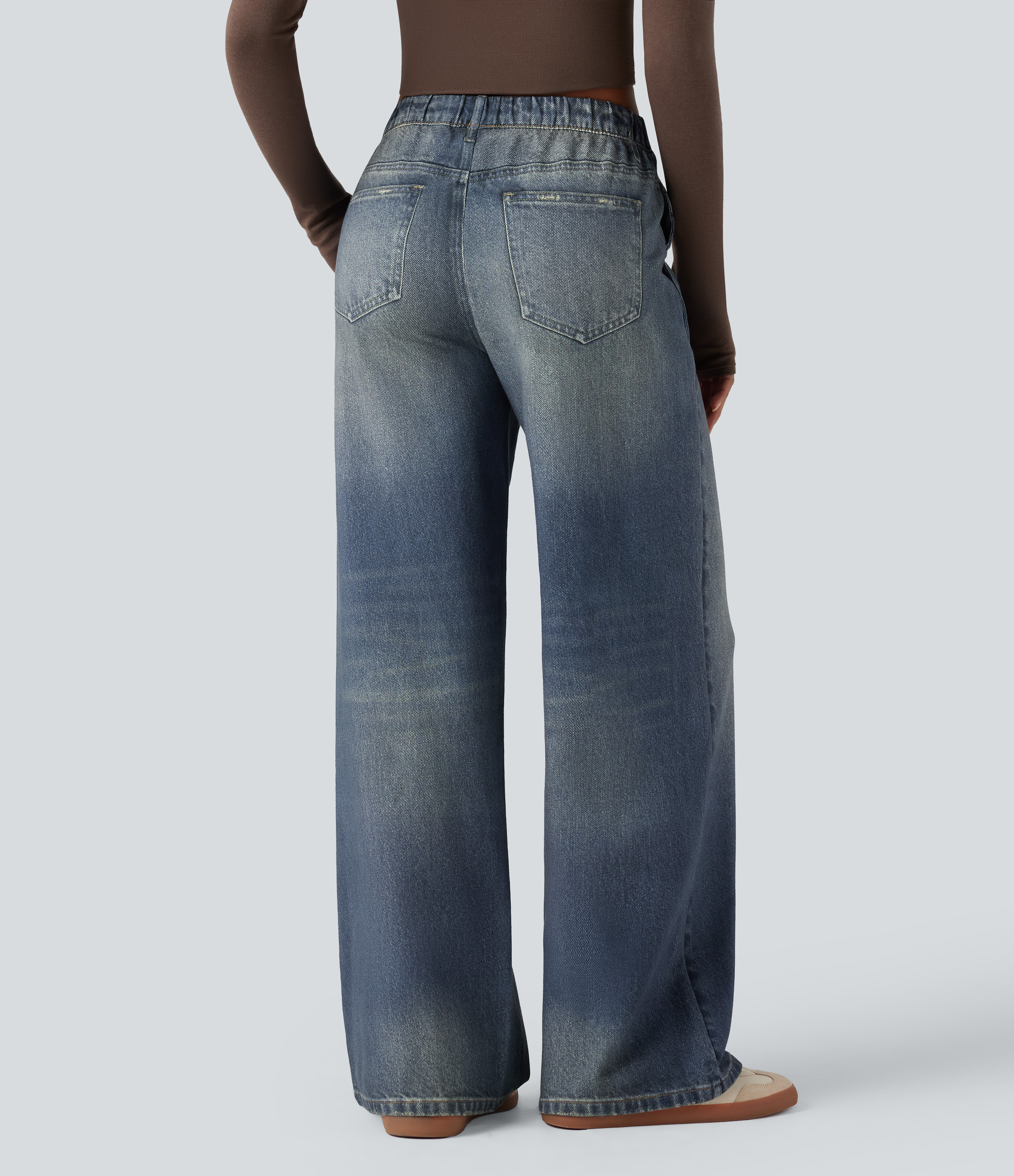 Dutch Blue Denim Mid Rise Denim Print French Terry Casual Sweatpants Jeans with Pockets / 2