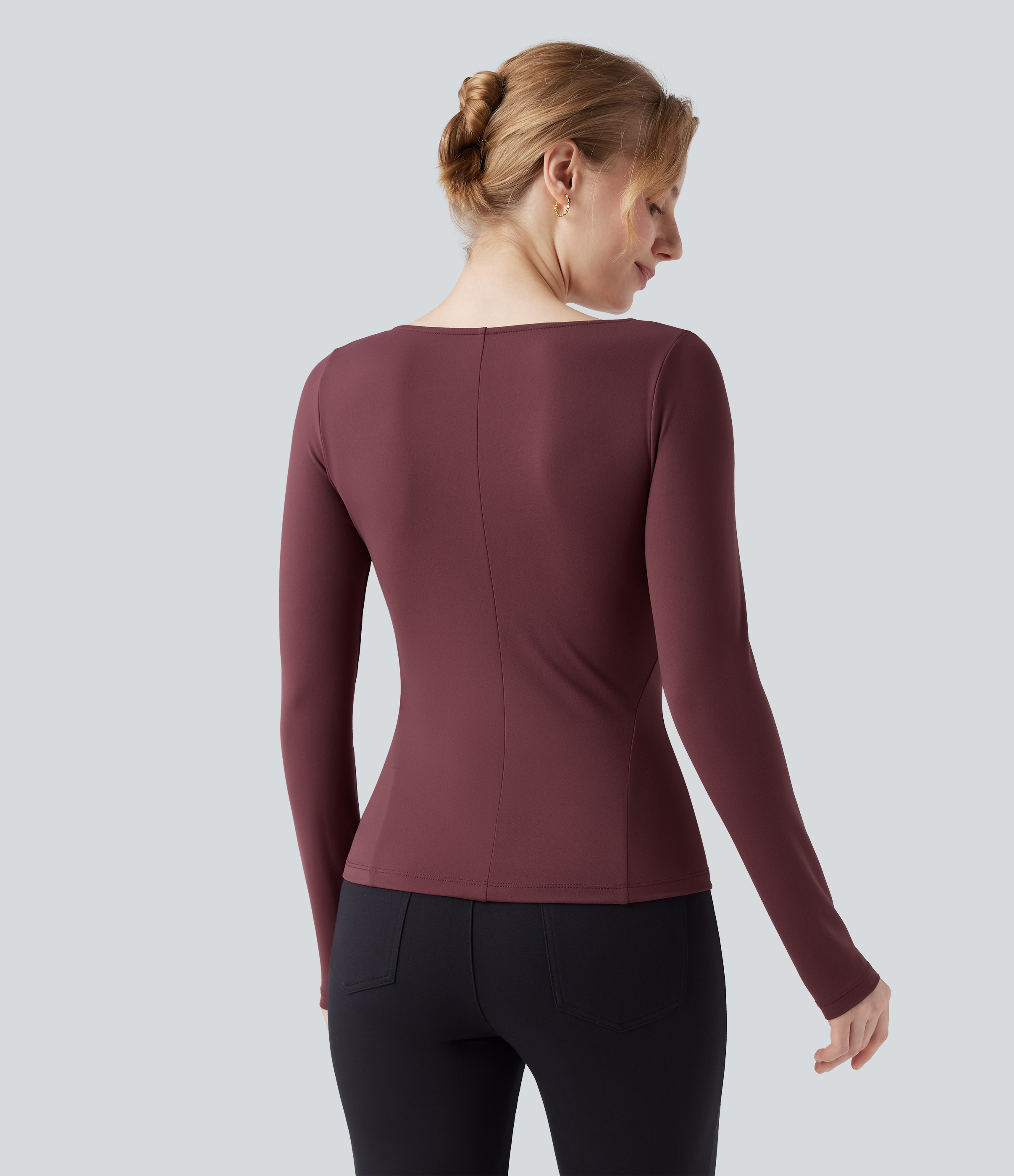 Red Mahogany SoftlyZero™ Plush V-neck Long Sleeve Zip Fly Work Active Jacket with Pockets / 2