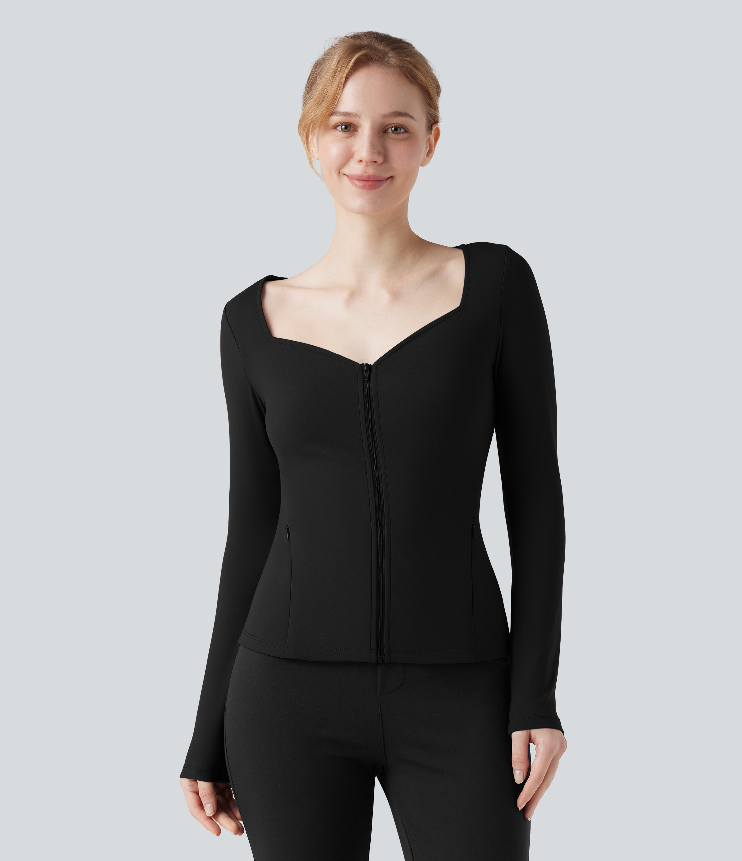 SoftlyZero™ Plush V-neck Long Sleeve Zip Fly Work Jacket with Pockets
