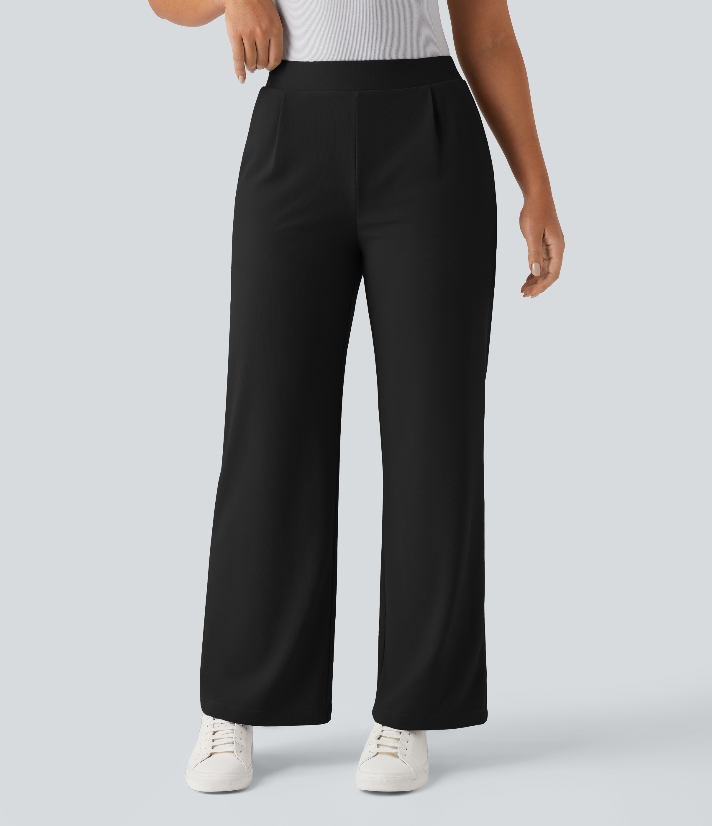 Halara Flex™ pantalones de trabajo de talle alto con control abdominal, moldeador corporal, cintura estilizante, pierna ancha, tejido micro waffle y bolsillos