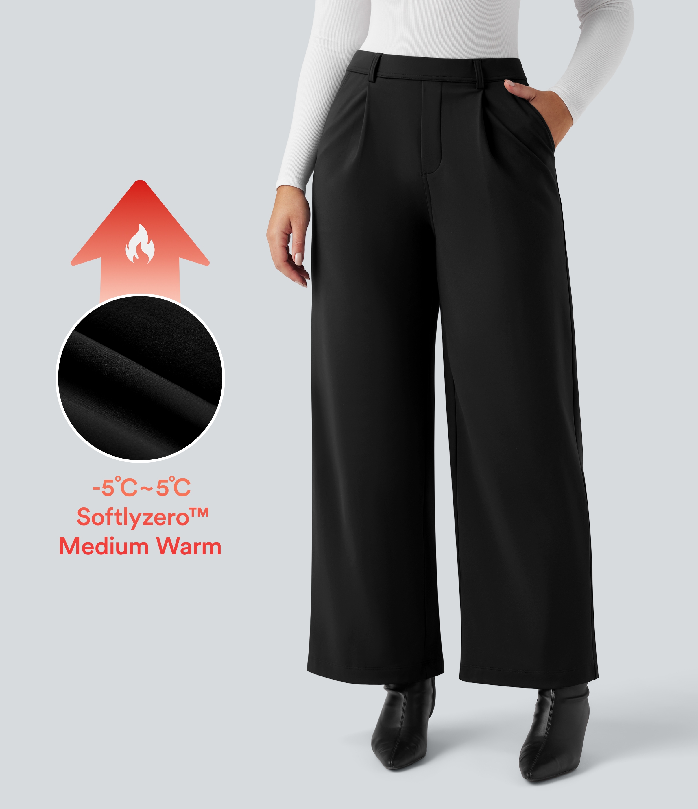 SoftlyZero™ Plush Thermal High Waisted Straight Leg Suit Work Pants with Pockets