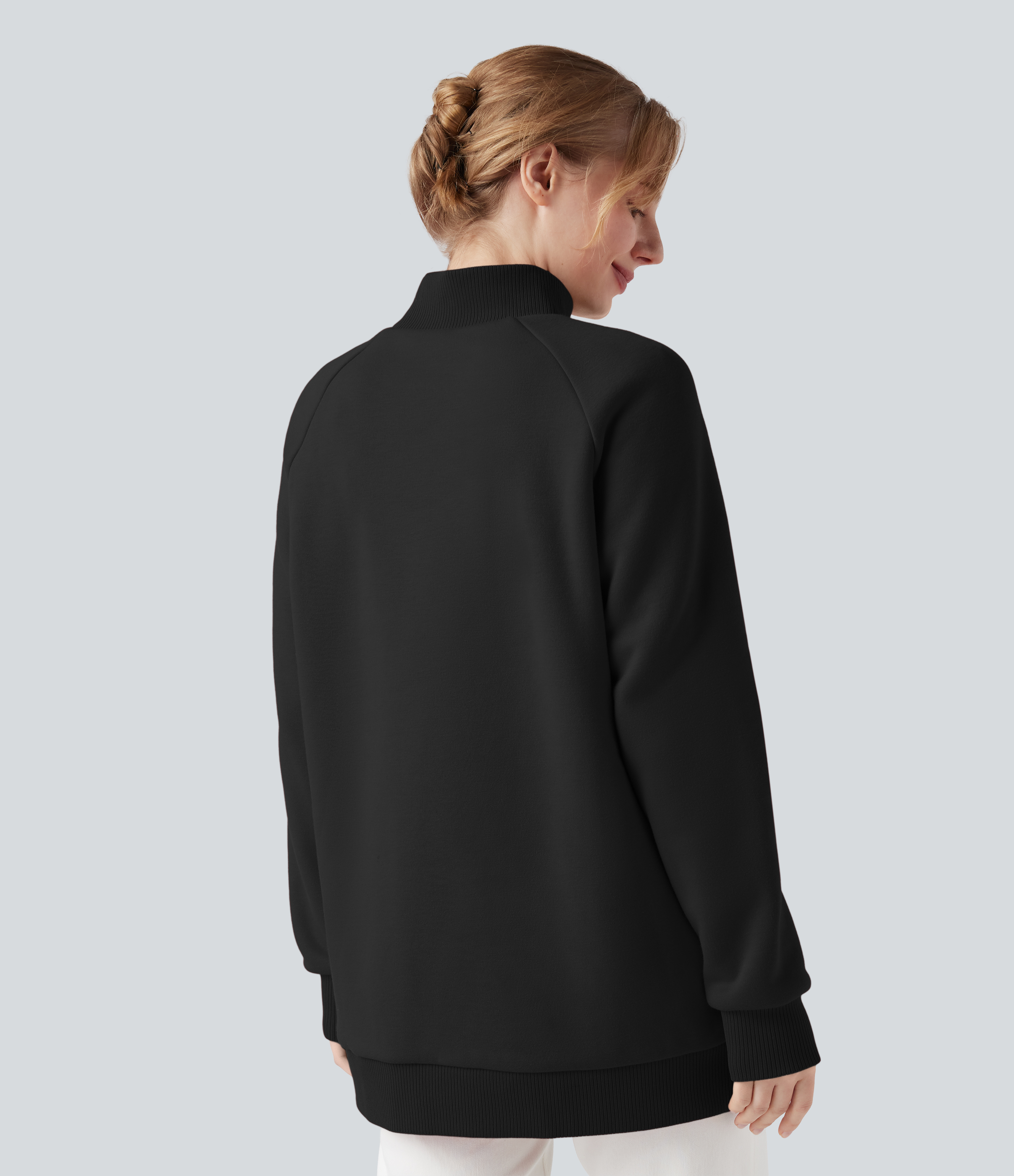 Noir Sweat décontracté polaire col montant à manches raglan et ourlet croisé / 2