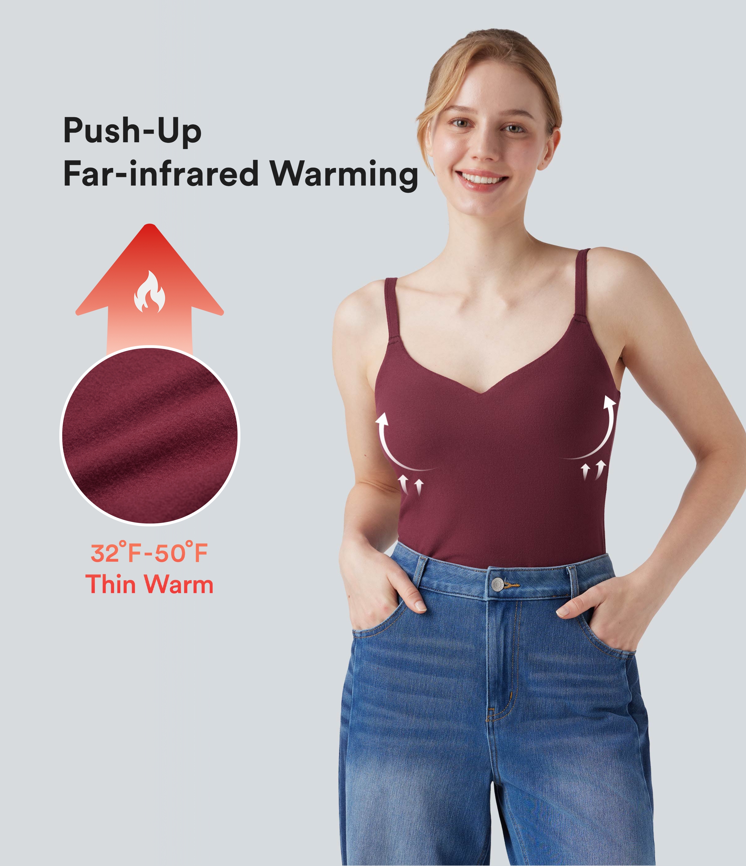 Caraco casual chaud push-up avec bonnets moulés et bretelles ajustables - Bonnet A/B