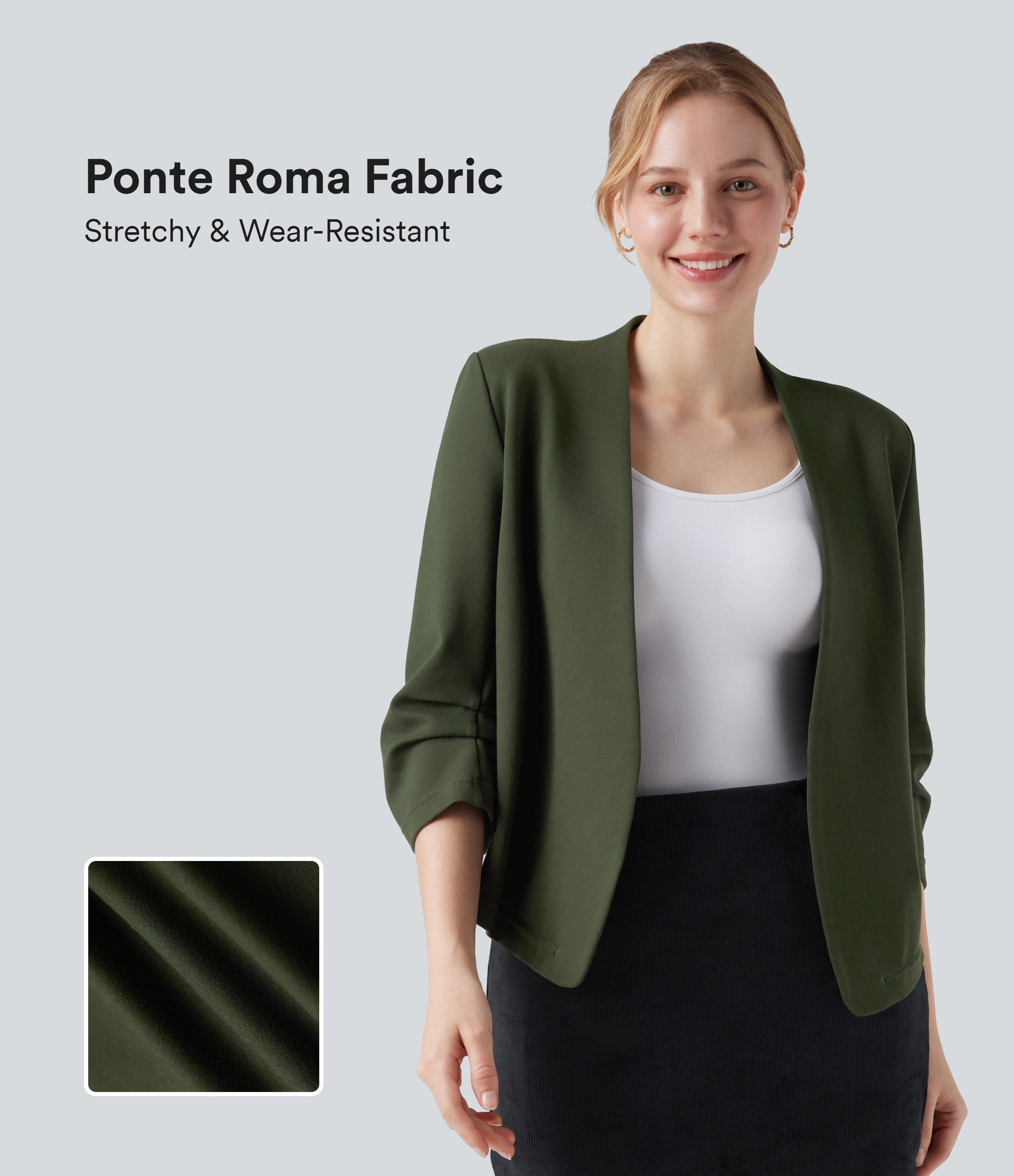 Durable work blazer in Roma print with V-neck and 3/4 sleeves