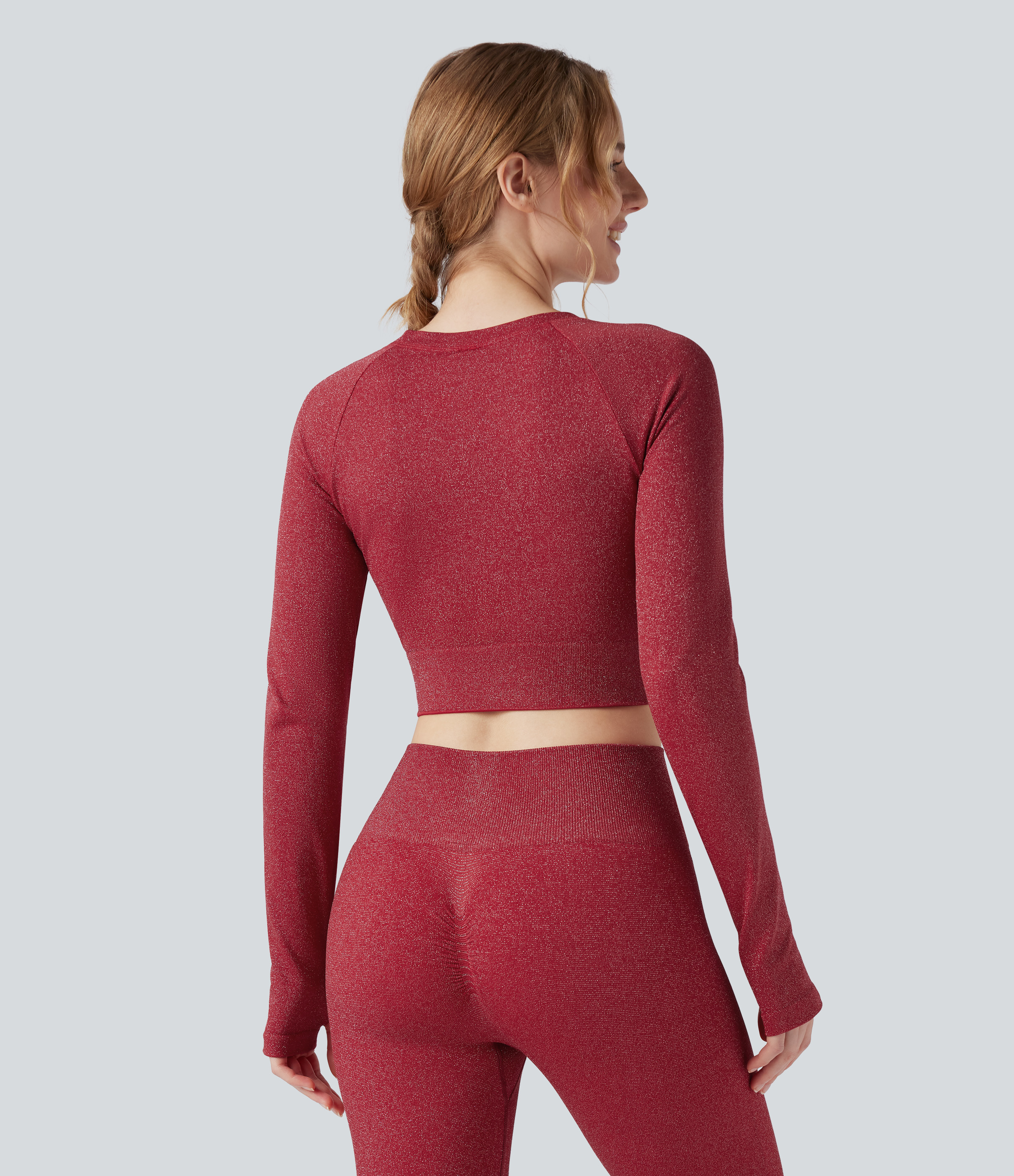 Samba Crop top OneForm Seamless Flow, manches longues, col rond, effet sparkle avec passe-pouces / 2
