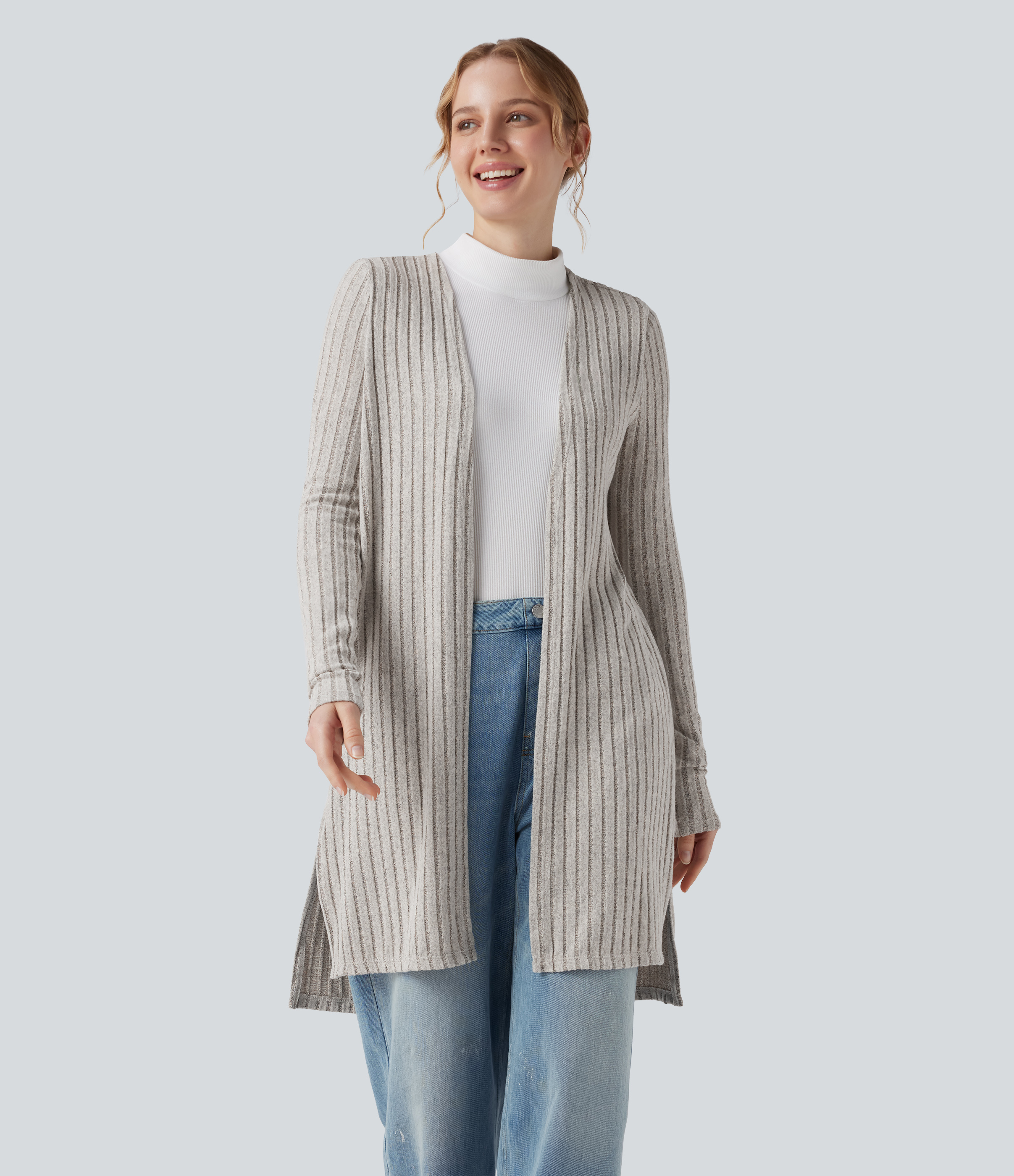 Casual ribbed coat with long sleeves and slits