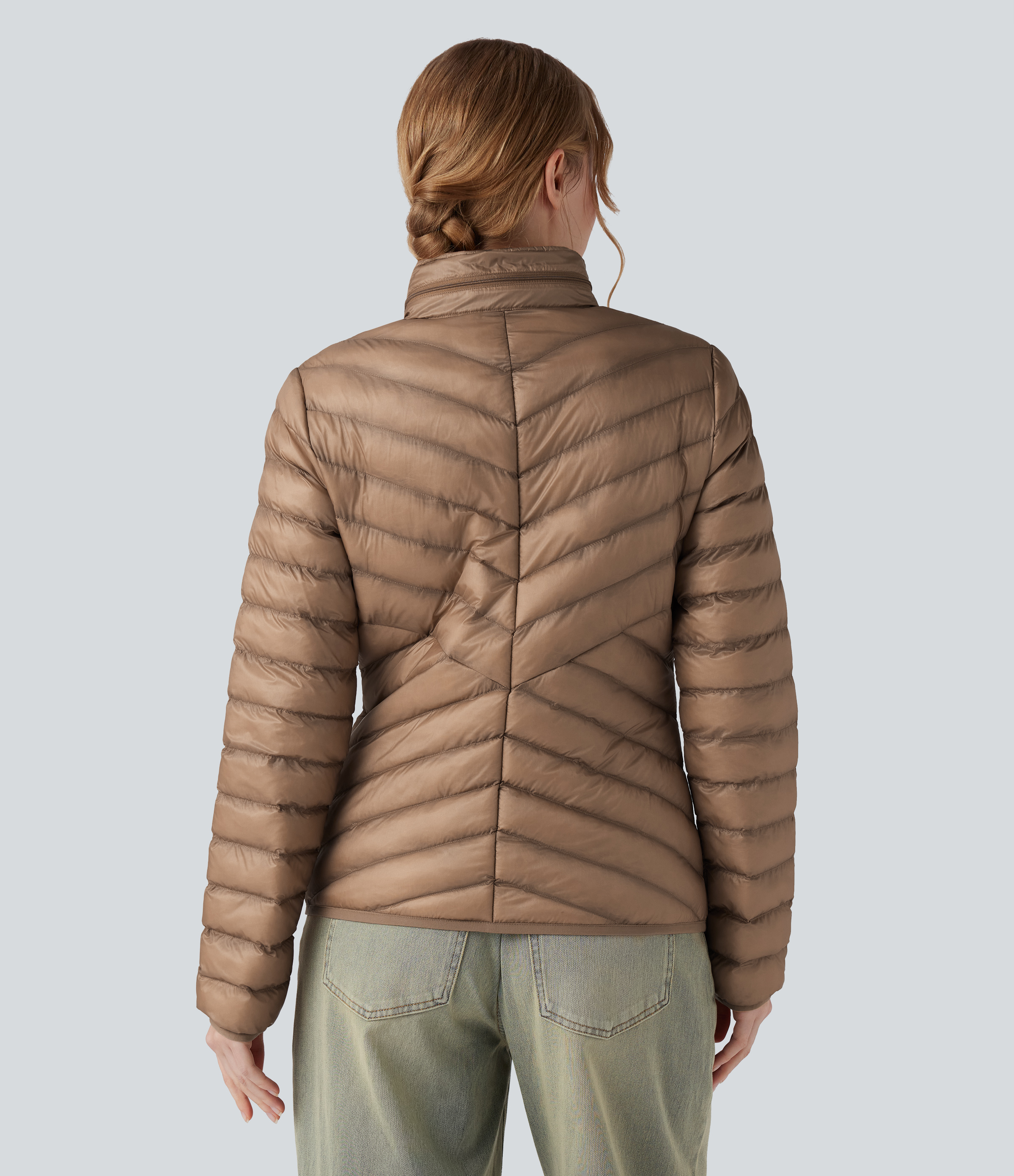 Coca Mocha Packable Stand Collar Long Sleeve Zipper Casual Synthetic Down Jacket with Pockets / 2