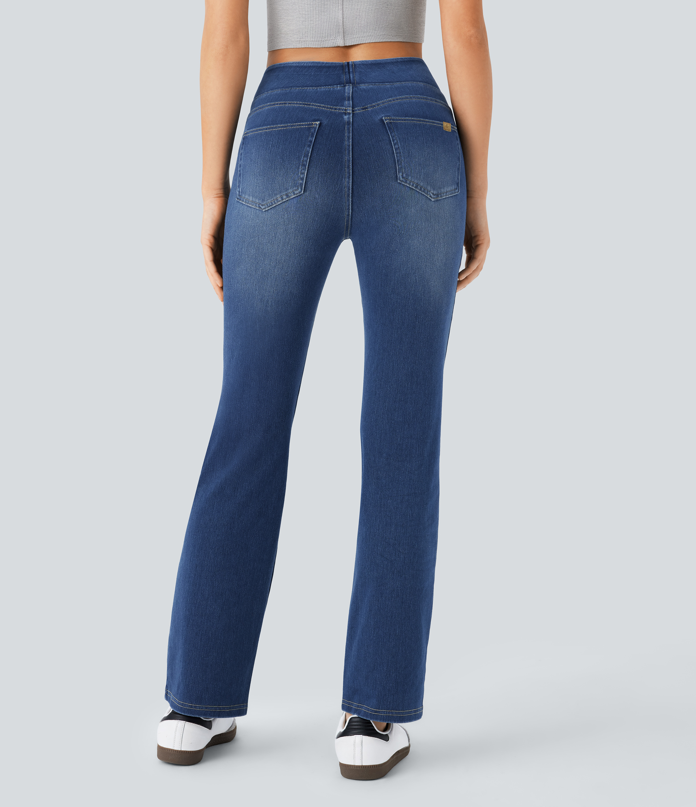 Frost Blue Denim Halara Flex™ High Waisted Pockets Washed Casual Bootcut Jeans / 2