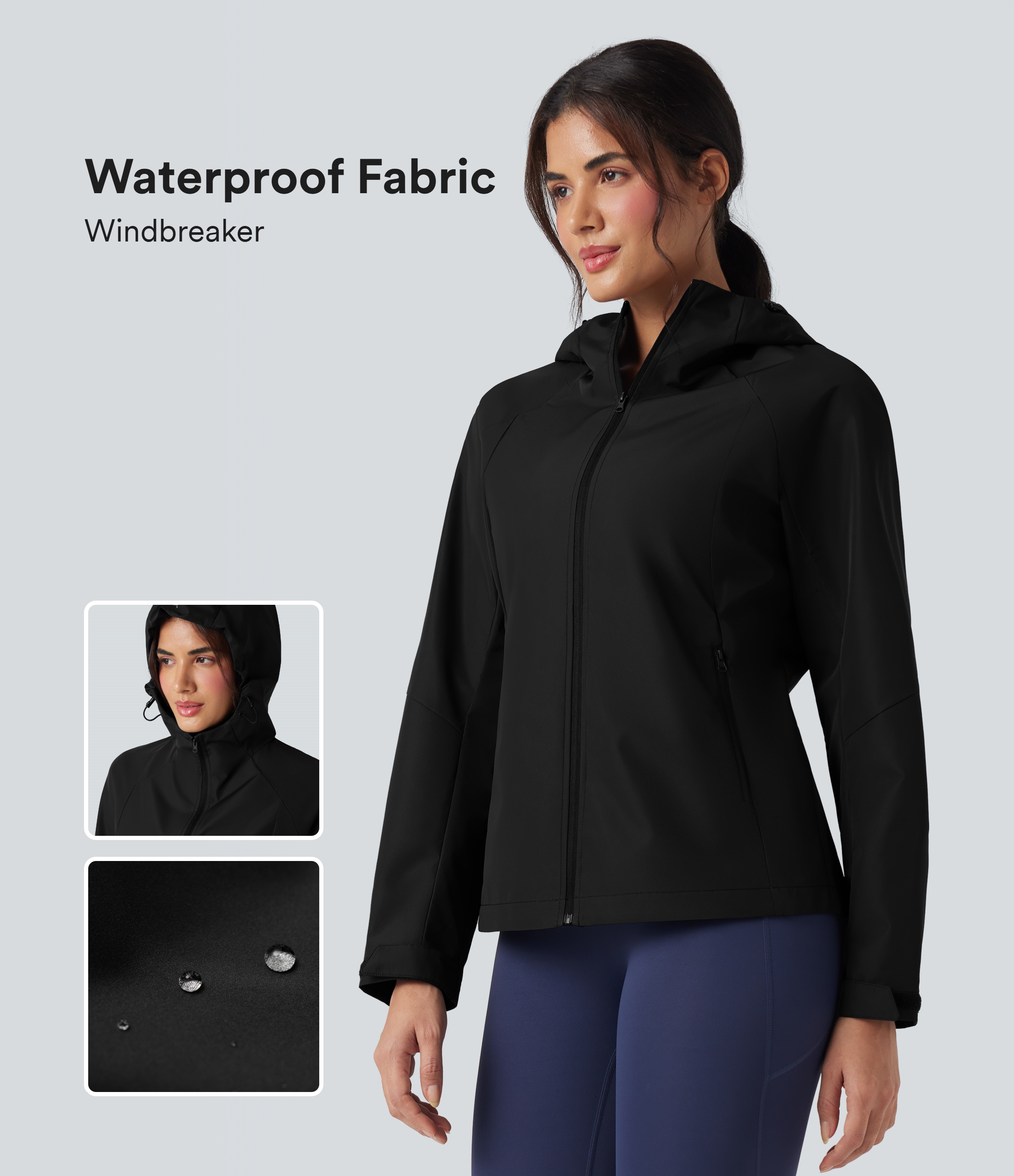 Waterproof Hooded Long Sleeve Hiking Windbreaker Jacket with Pockets