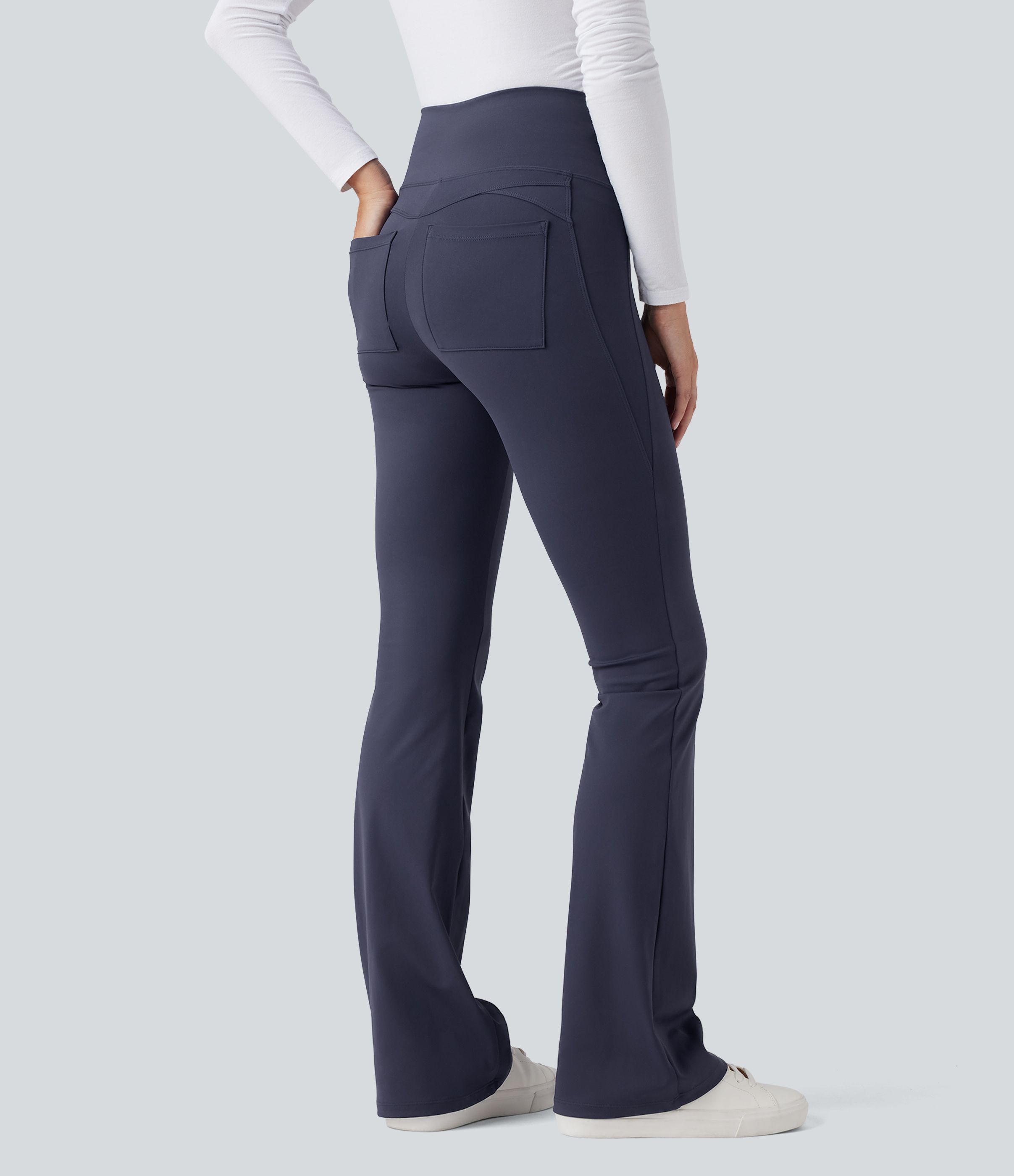 Mountain Blue Patitoff™ 2.0 Pet Hair Resistant High Waisted Tummy Control Bootcut Casual Pants with Pockets / 2