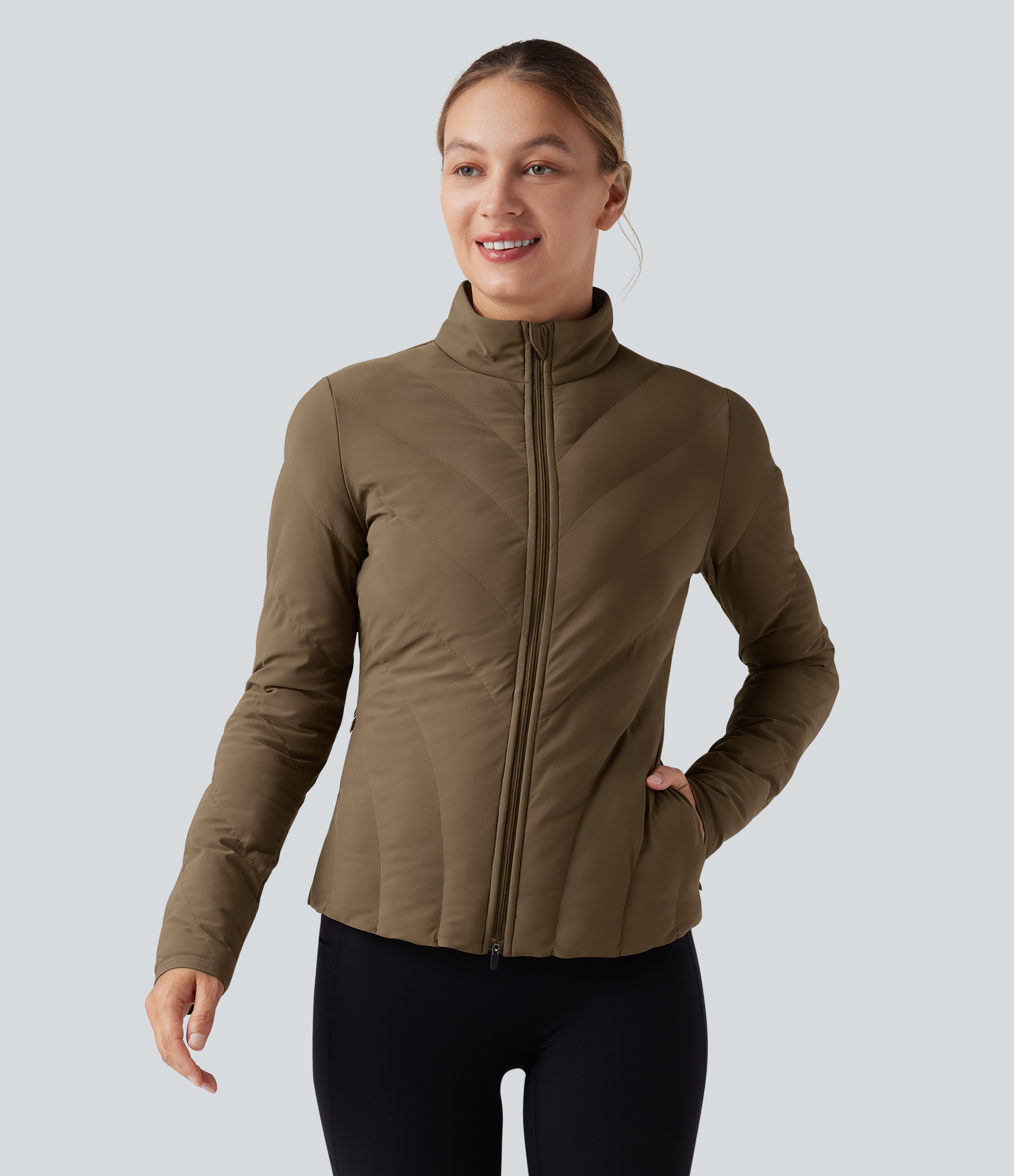 PuffFlex High-neck Long Sleeve Stretchy Casual Padded Jacket with Pockets