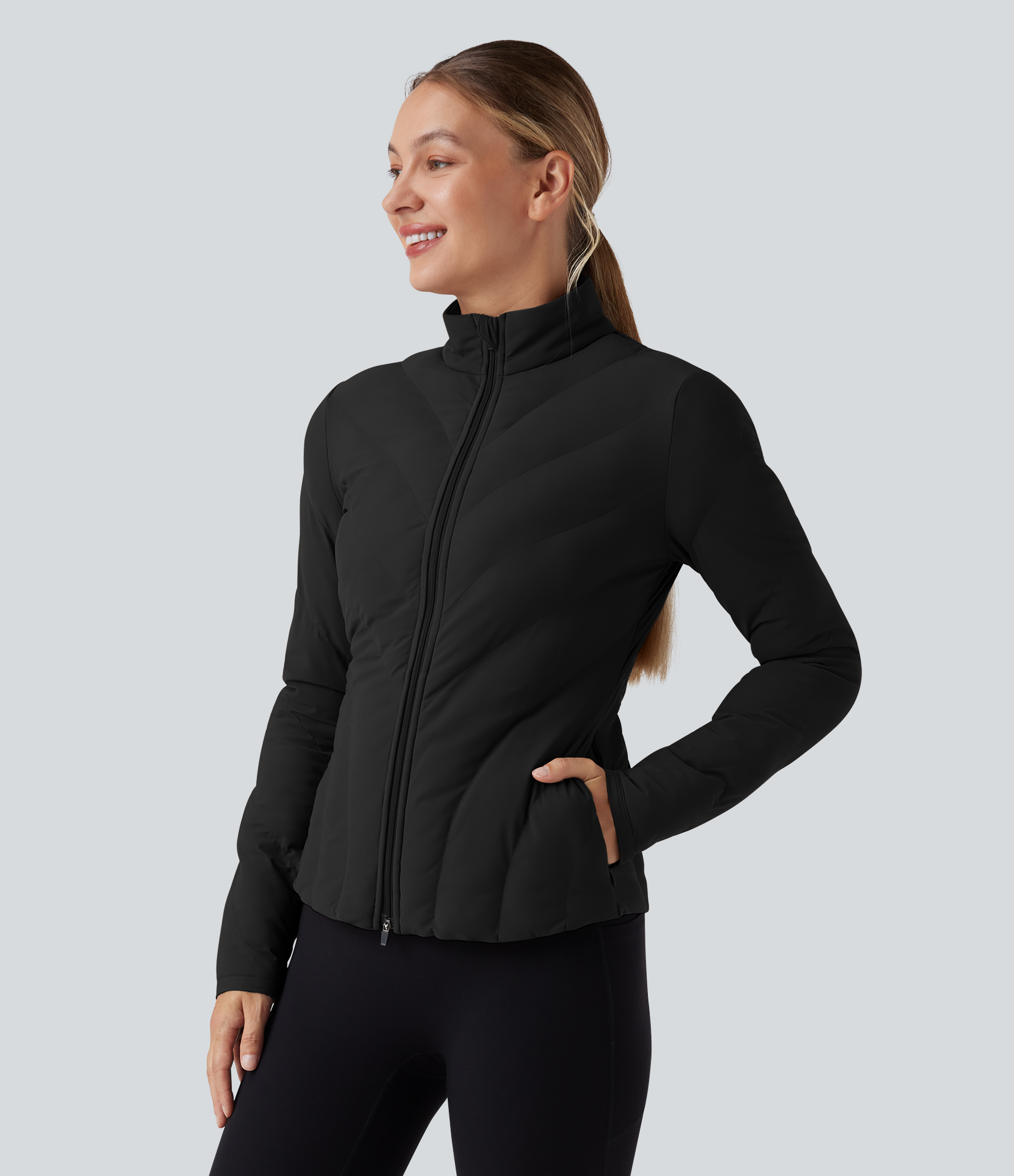 PuffFlex High-neck Long Sleeve Stretchy Casual Padded Jacket with Pockets