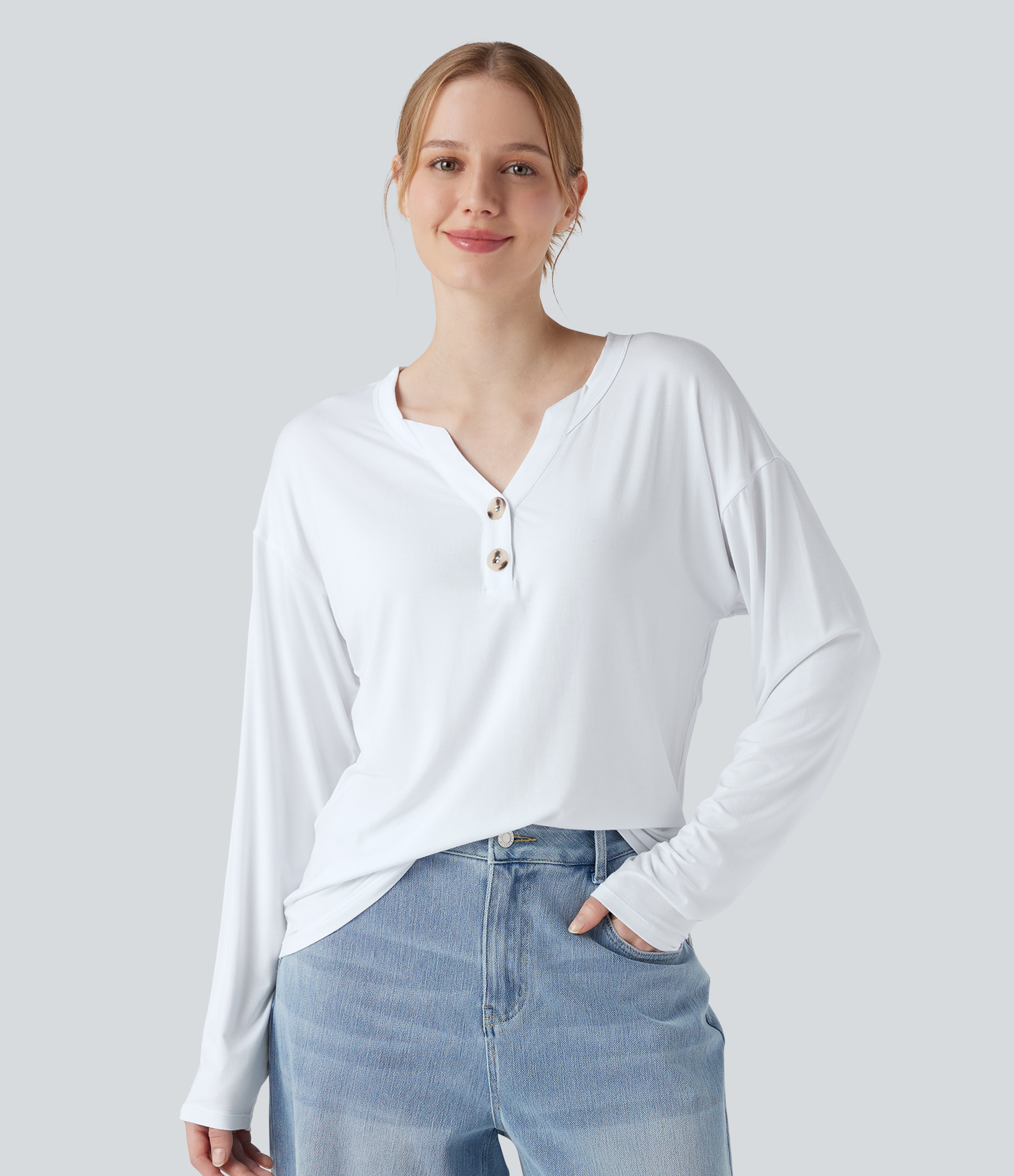 Lässiges T-Shirt mit Henley-Ausschnitt