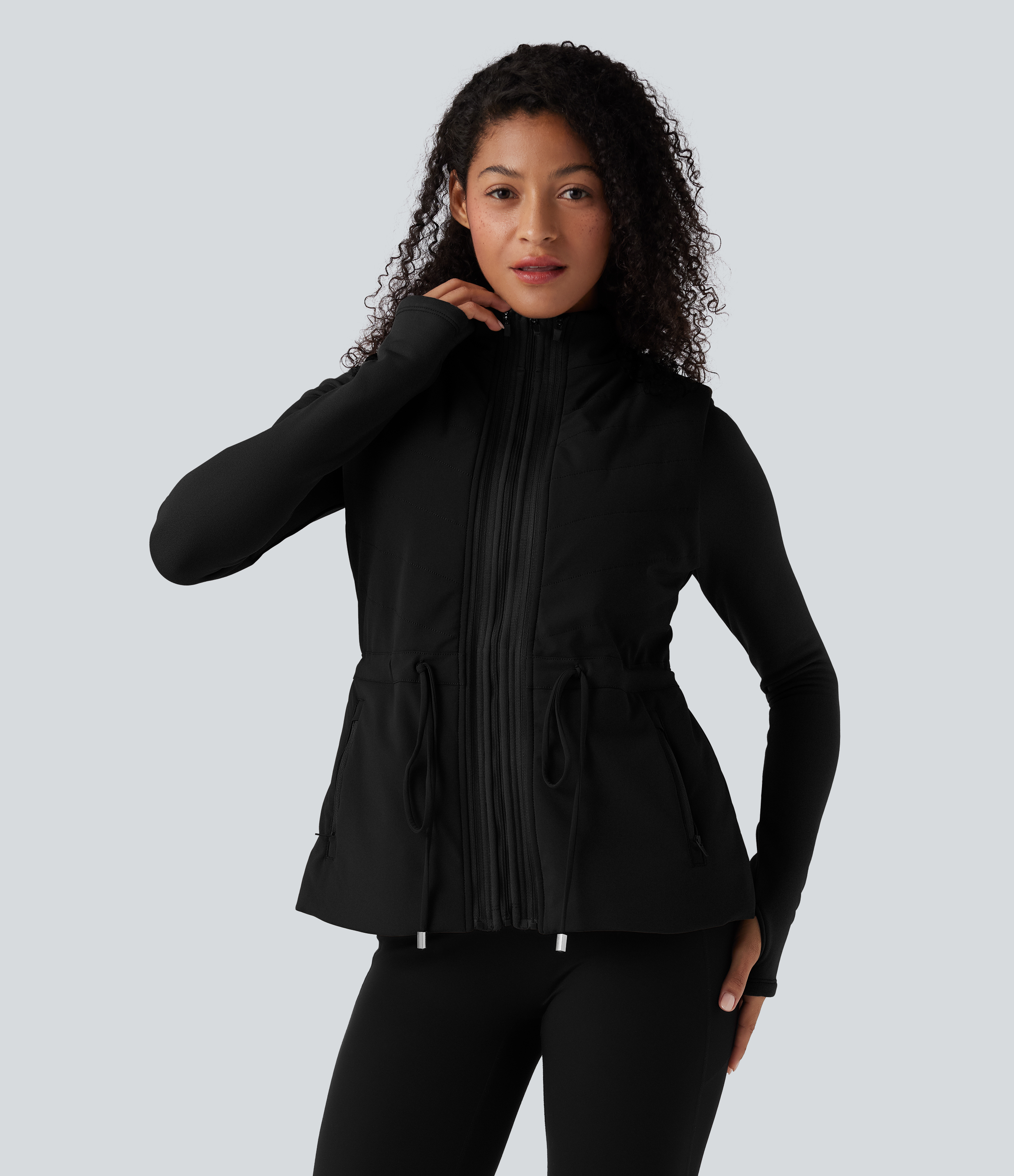 PuffFlex 3-in-1 High-Neck Long Sleeve Thumb Holes Fleece Jacket &Quilted Vest with Pockets