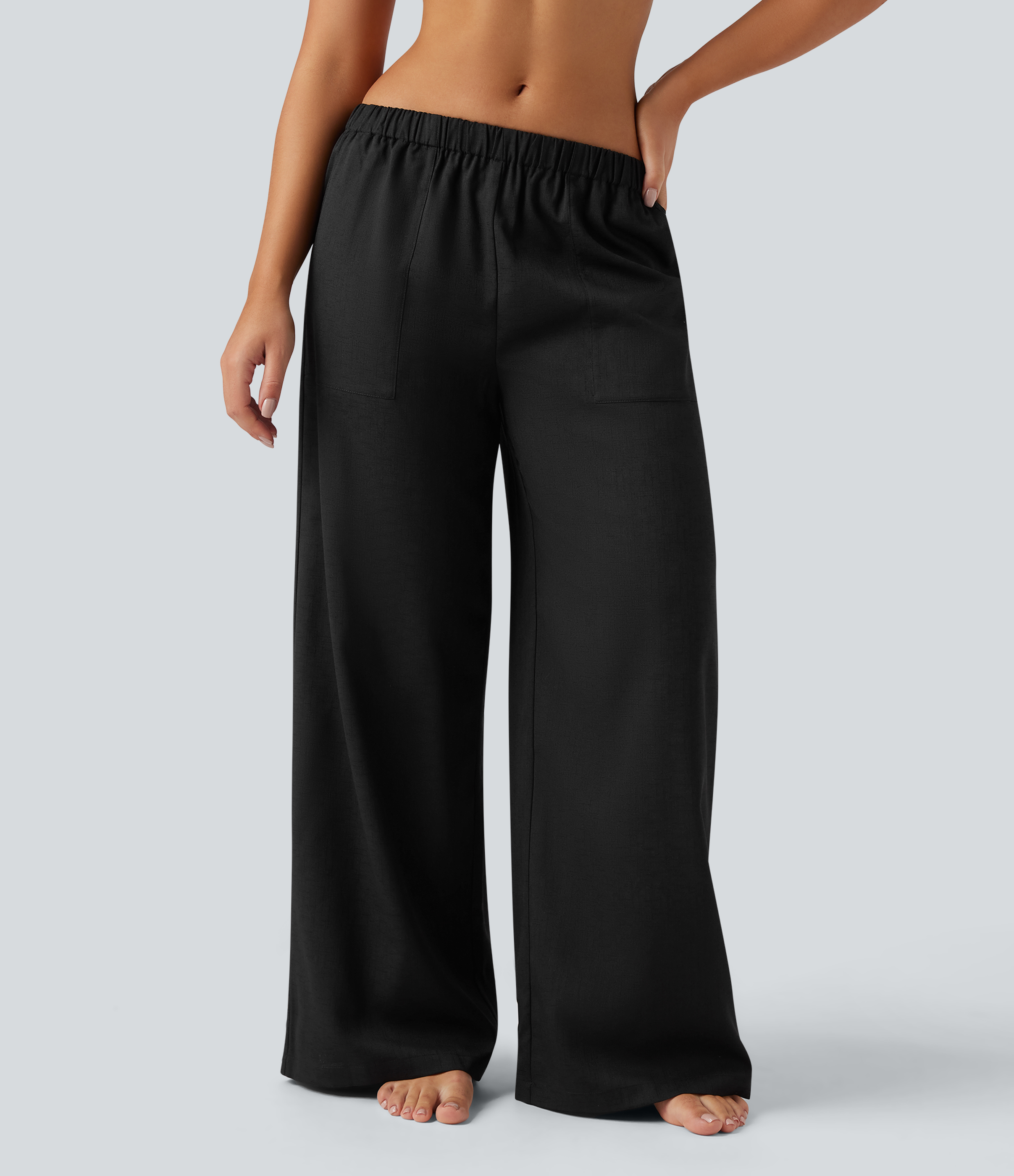 Mid Rise Resort Baggy Pants with Pockets