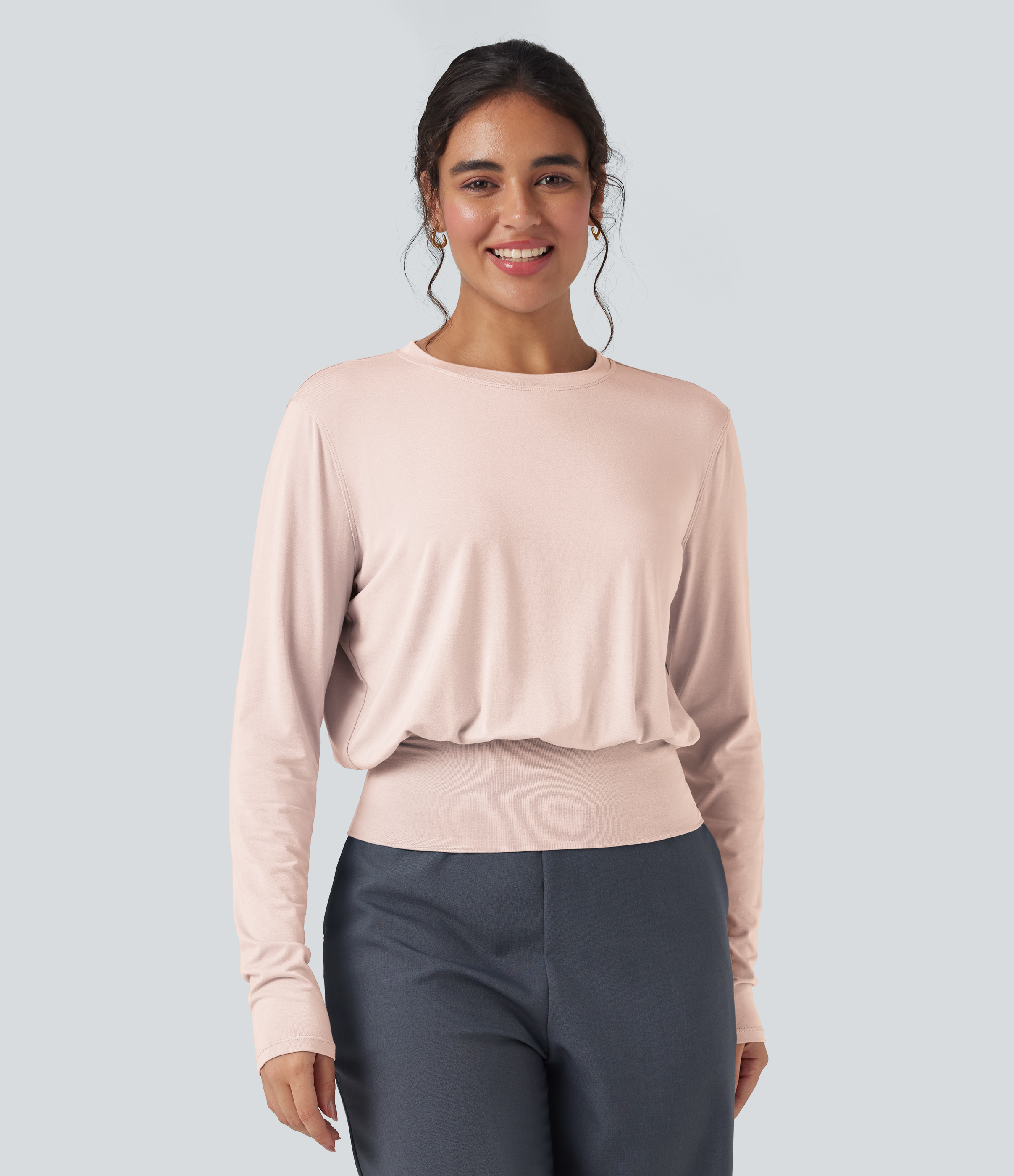 Round Neck Long Sleeve Work Top
