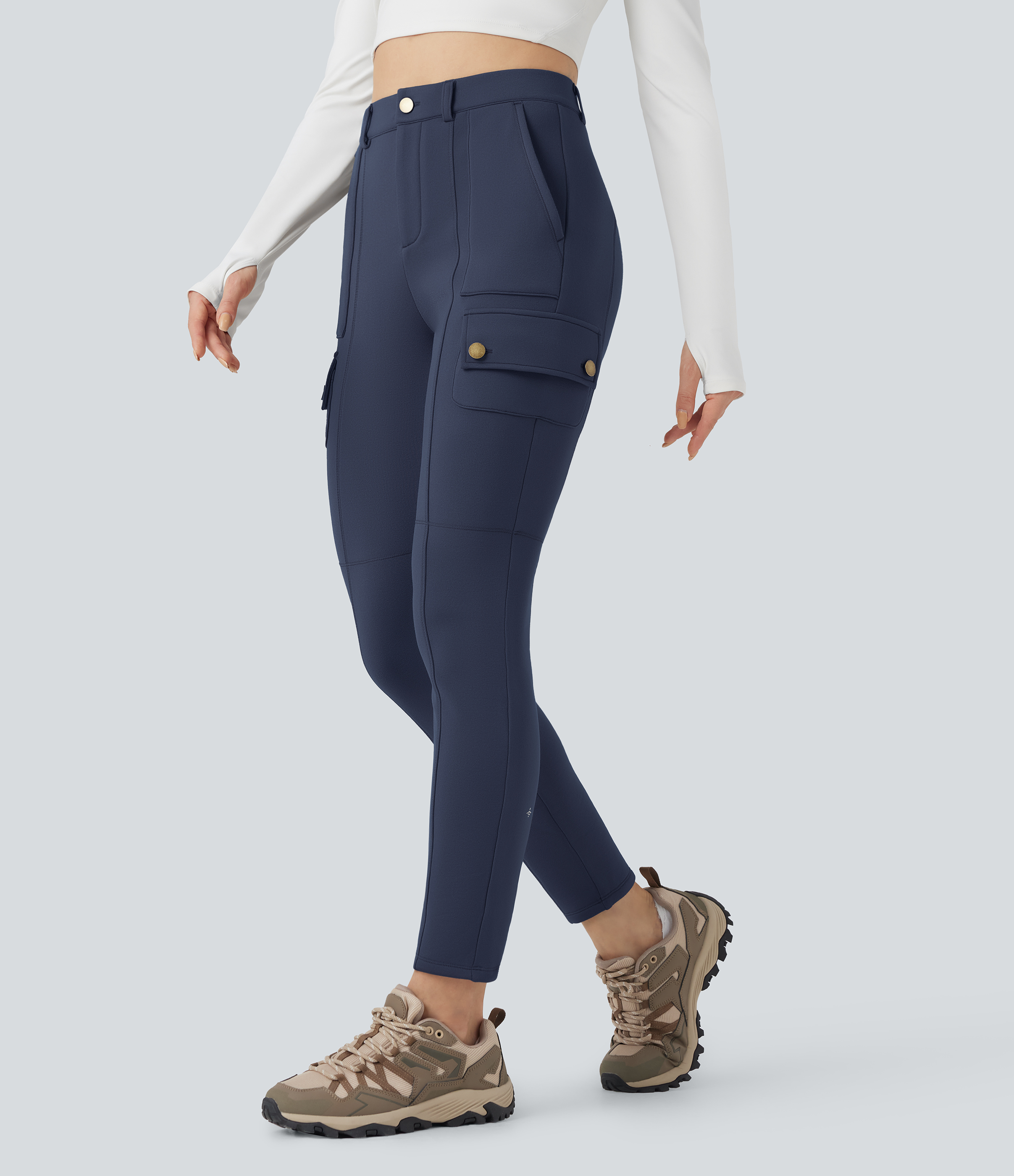High Waisted Skinny Fleece Hiking Cargo Pants with Pockets