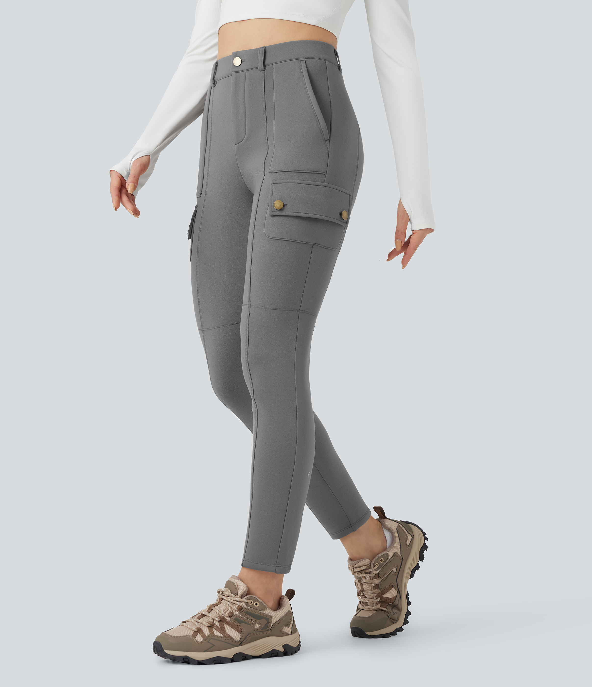 High Waisted Skinny Fleece Hiking Cargo Pants with Pockets