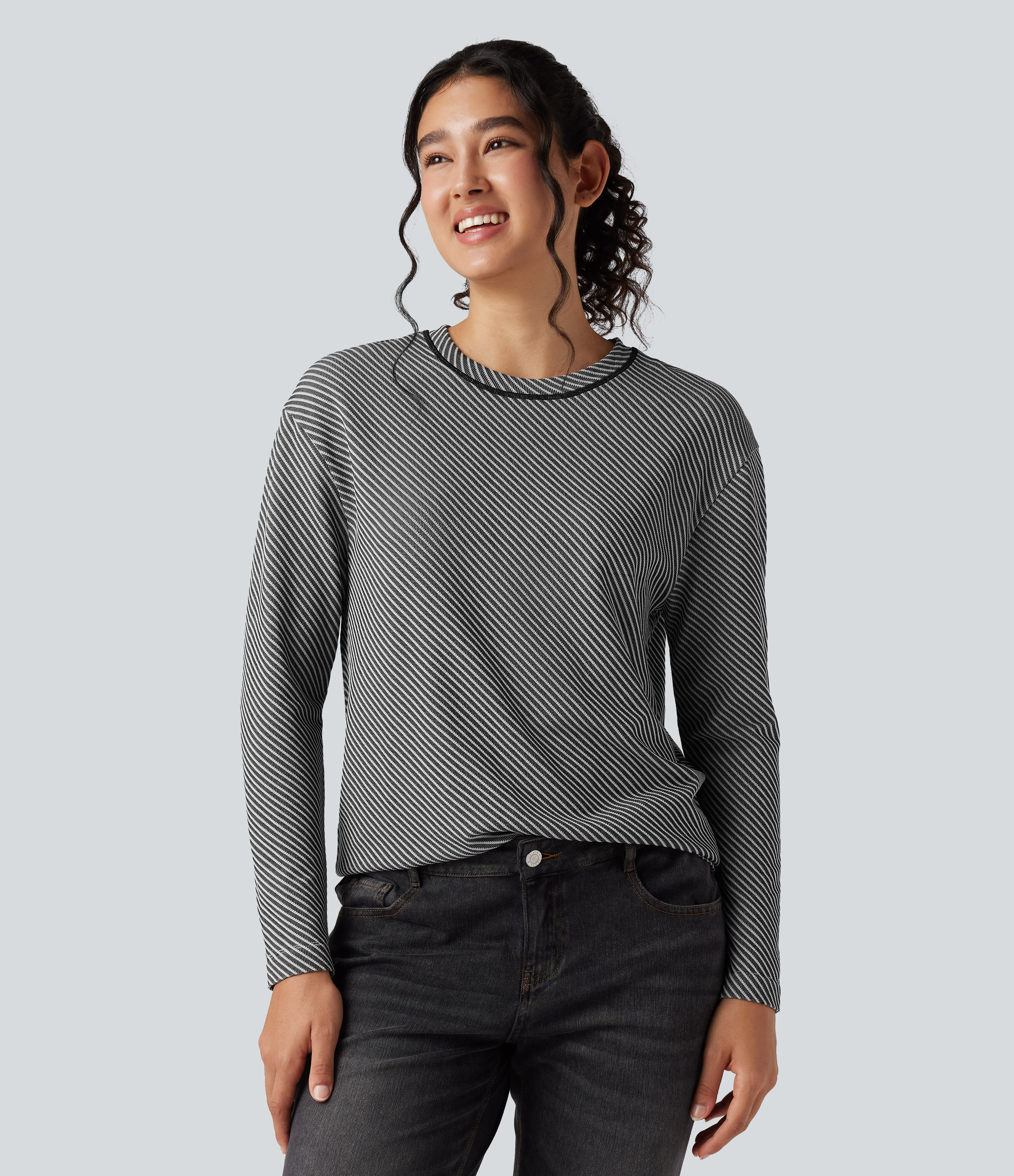 OneForm Seamless Flow Round Neck Long Sleeve Stripe Casual Sports Top
