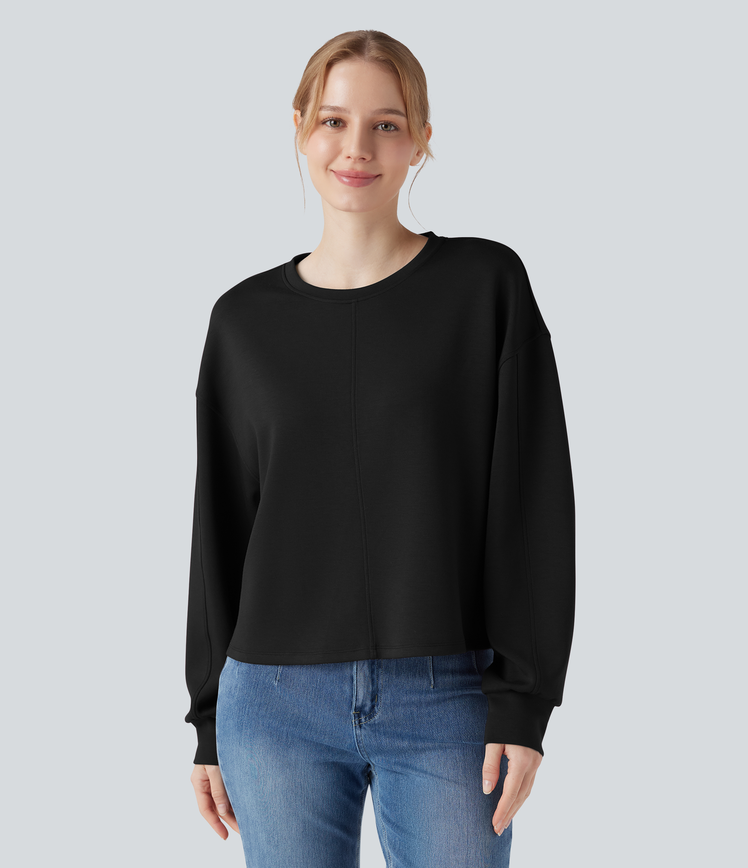 Round Neck Long Sleeve High Low Casual Sweatshirt
